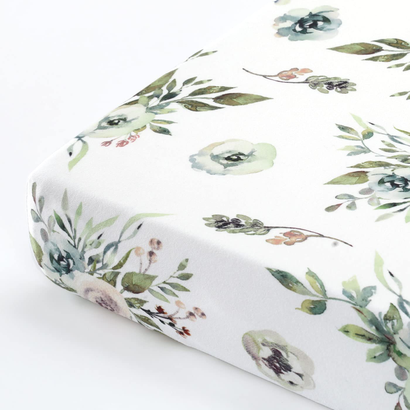 GRSSDER Stretchy Ultra Soft Jersey Knit Fitted Pack n Play Sheets Set 2 Pack, Portable Pack and Play/Mini Cribs Sheets for Girls,Stylish Watercolor Rose and Flora