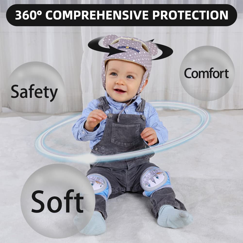Xifamniy Baby Soft Safety Helmet Foam Head Protector Helmet for Toddler Infant Walking Suit 6-24m (Grey Star)