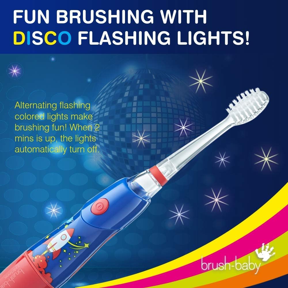 B07YVKSLHYBrush‑Baby - KidzSonic Rocket Kids Electric Toothbrush for Ages 3+ with Disco LED Lights, Gentle Sonic Vibrations, 2-Minute Smart Timer & 30‑Second Pulse Reminders – AAA Battery Included