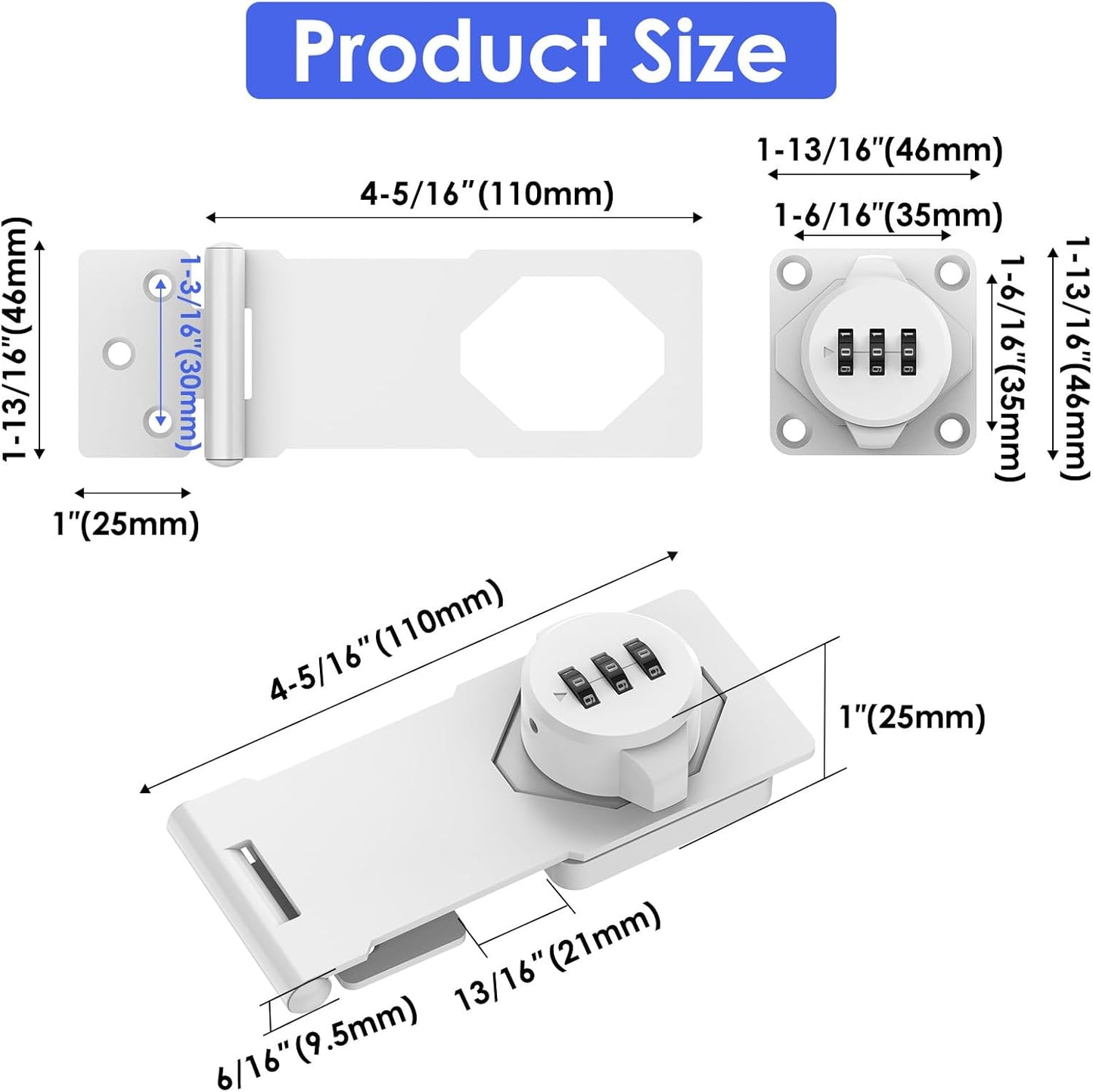Mechanical Password Rotary Hasp Locks, Cabinet Locks with Combination, Door Security Gate Locks for Small Doors, Cabinets, Barn Door, Bathroom, Outdoor, Closet, Fence (White)
