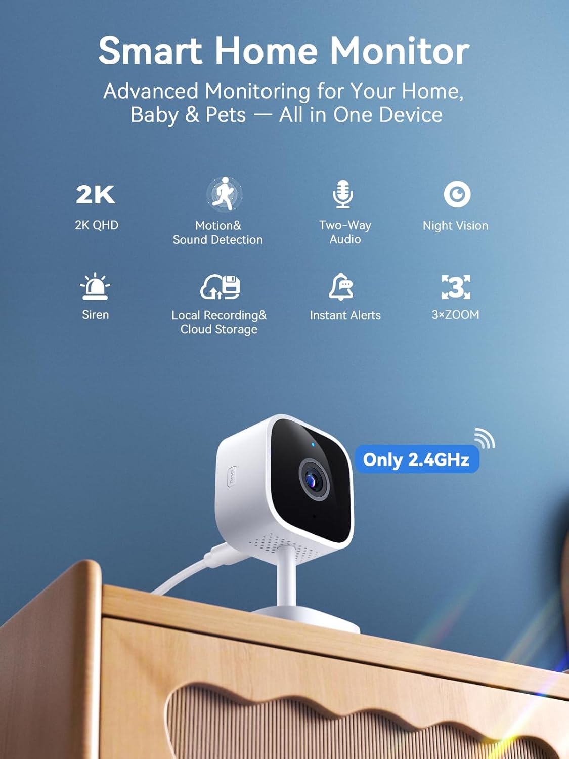 Outinput Indoor Security Camera 2K WiFi Cam丨Home Security, Baby Monitor, Pet Camera丨Smartphone Control, Instant Alert, Motion Detect, Night Vision, Cloud&Local Storage, Share to Family