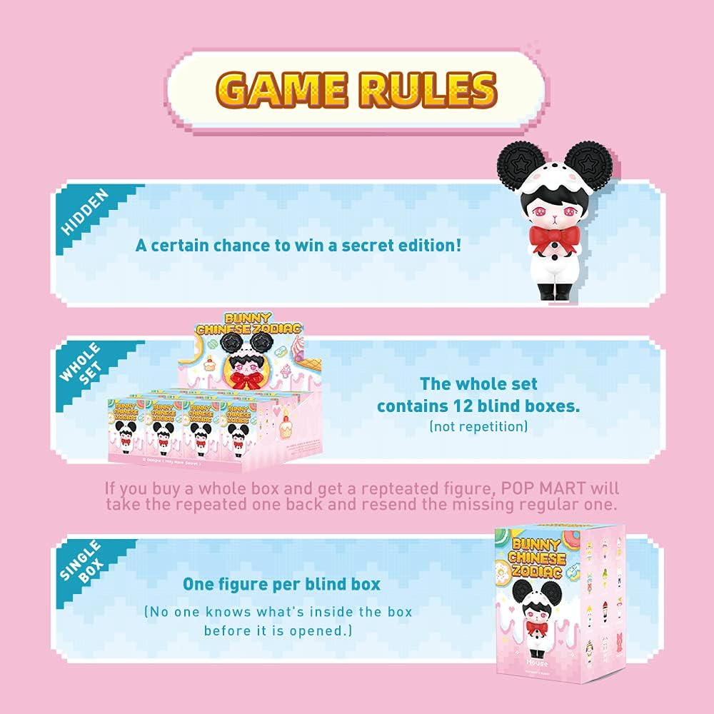 POP MART Blind Box Toy Box Bulk Popular Collectible Random Art Toy Hot Toys Cute Figure Creative Gift, for Christmas Birthday Party Holiday (Single Box, Bunny Zodiac Series)