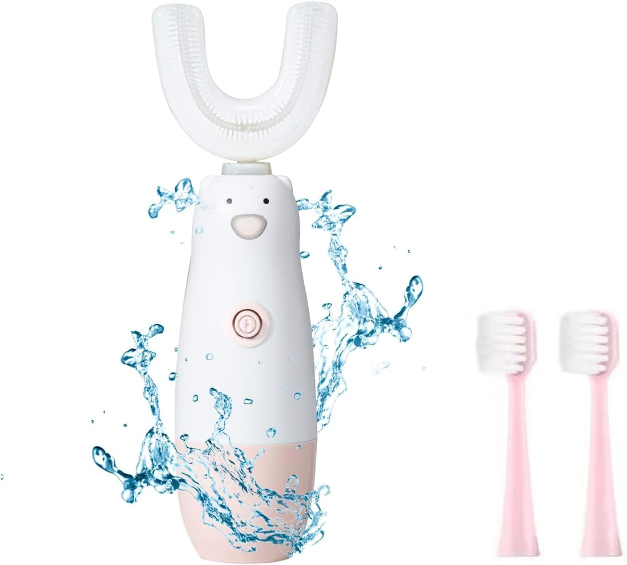 Kids Electric Toothbrush,U Shaped Toothbrush Waterproof Battery Powered 360 Automatic Sonic Toddler Toothbrushes for 8-13 Years Old for Boys Girls,with 2 Replacement Brush Heads(Pink)