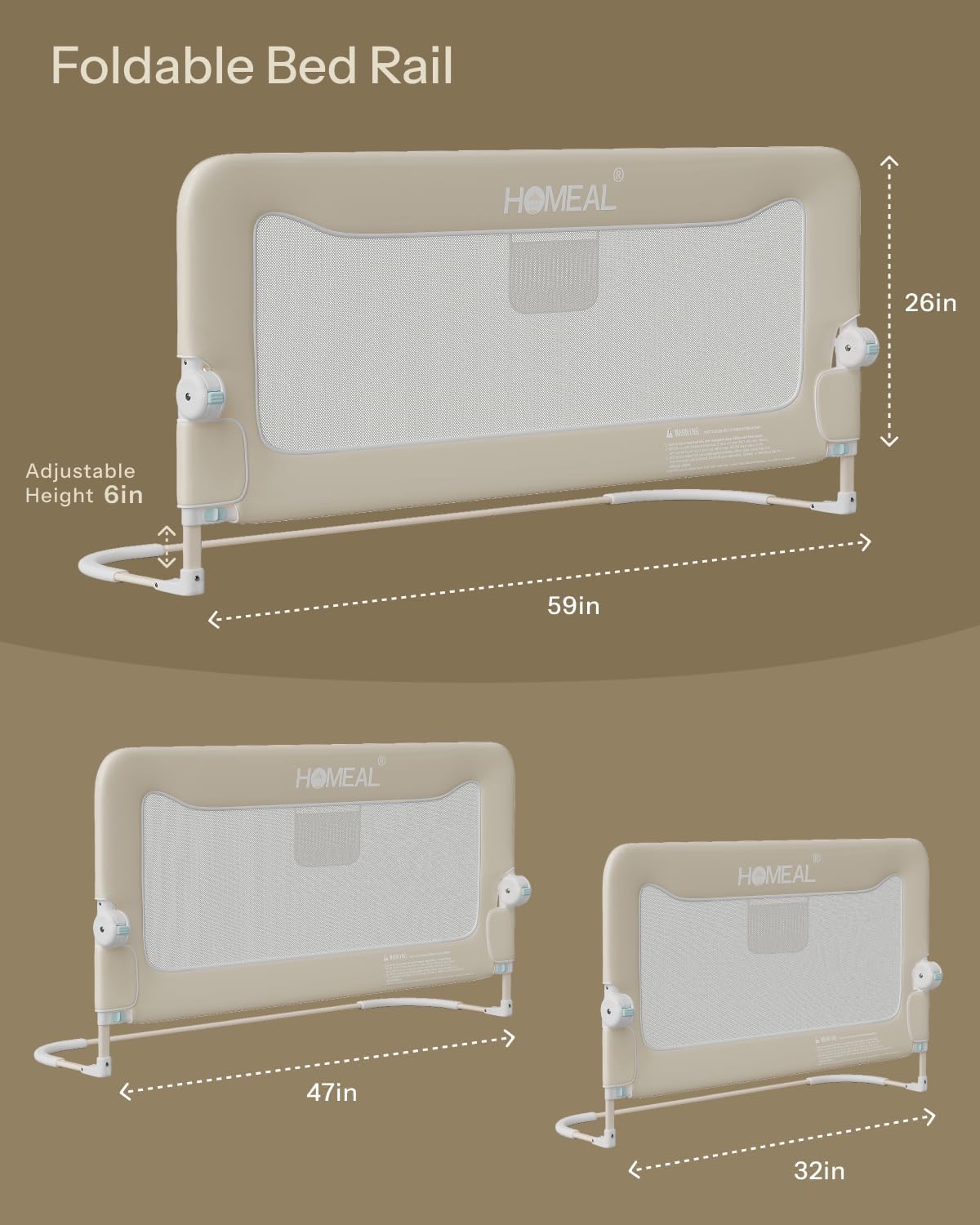 HOMEAL Bed Rail for Toddlers, 32in Swing Down Toddler Bed Rails with U-Shape Base, Foldable Baby Bed Rail Guard, Twin Size, Full Size, Queen Size, King Size Beds, Bed Rail for Baby, Beige