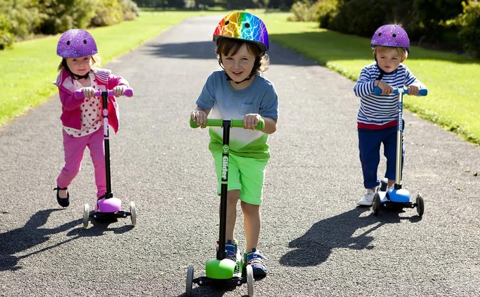 Adjustable Kids Bike Helmet with Knee & Elbow Pads Set, Color Gradient Design for Boys and Girls Aged 3-14+, for Skateboarding, Scooter, Roller & Inline Skating, Longboard