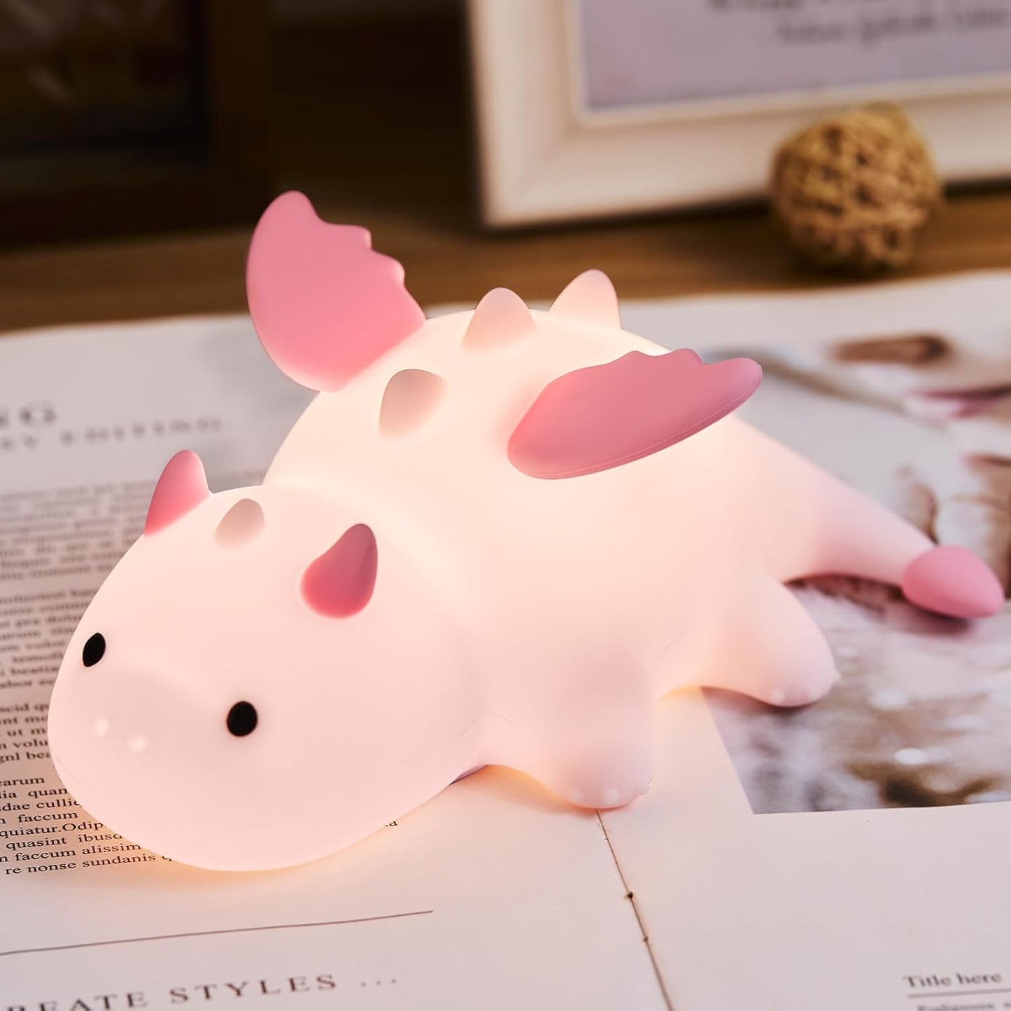 Cute Baby Dragon Kids Night Light for Kids,Cute Soft Silicone Lamp 3 Level Dimmable Changing Rechargeable Breastfeeding Nursery Portable Kawaii Lamps,Bedside Lamp for Baby and Toddler,Boy Girls(Pink)