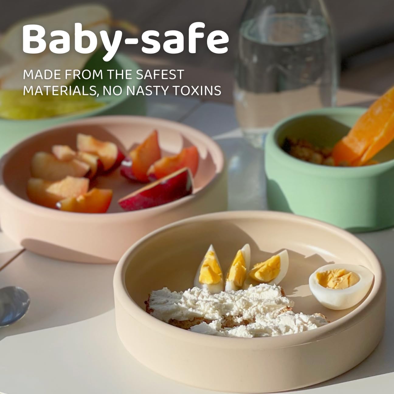 Solid Plate, Weighted Baby Toddler Plate, Silicone Plates for Baby, No-Division Kid Plates, Microwave & Dishwasher Safe Silicone Plate for Toddlers, No BPA, Pink Sand