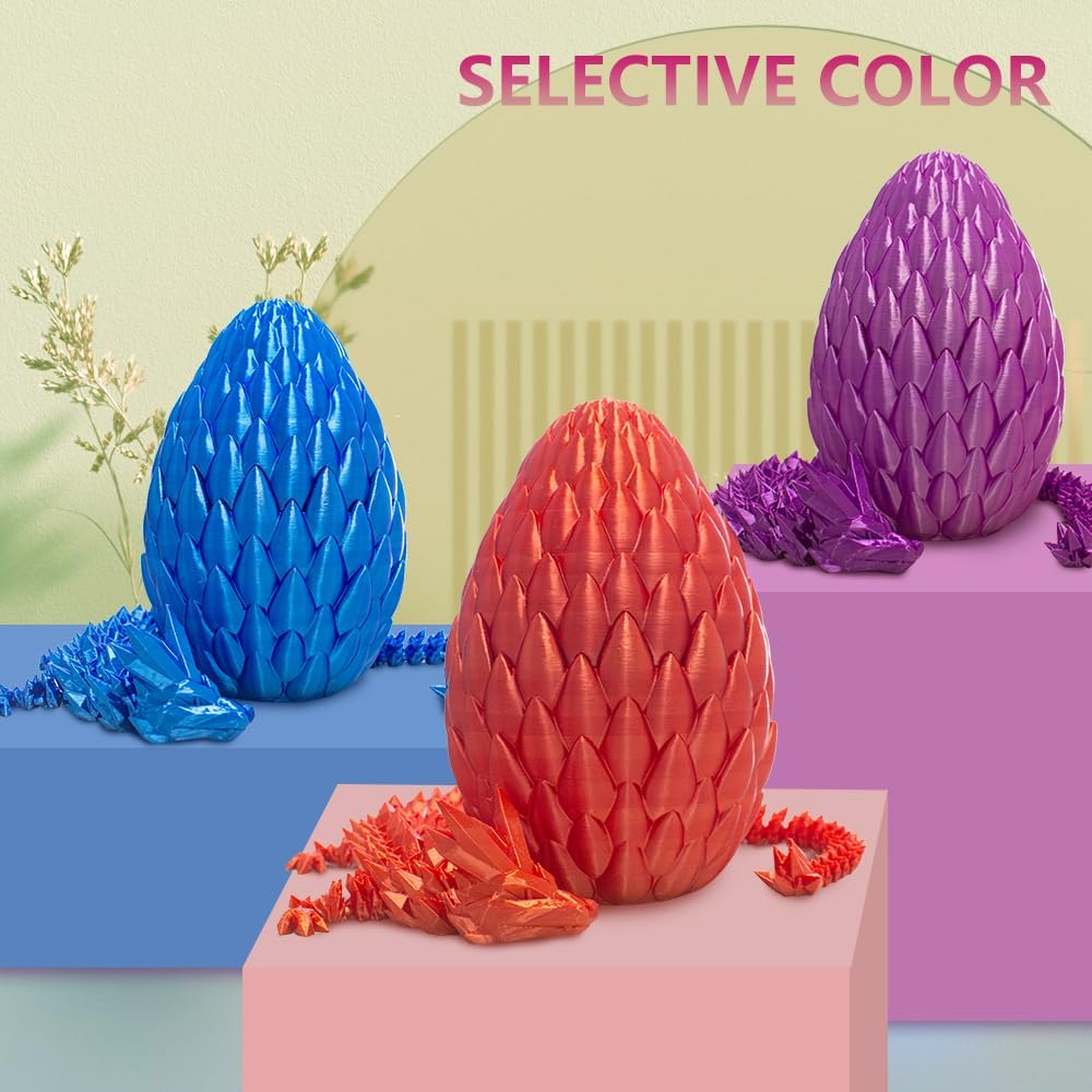 Dragon Eggs with Dragon Inside, 16.5 Inch Large 3D Printed Dragon Egg Articulated Dragon Crystal Dragon Executive Desk Toys Fidget Toy for Autism/ADHD (Blue, only dragon)