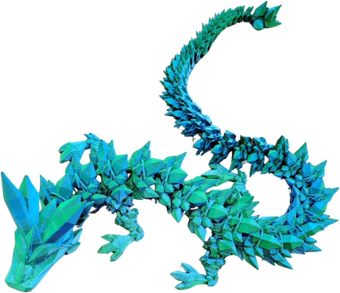 Crystal Dragon - Articulated Flexi Dragon - 3D Printed Gift (Adult, Blue/Green)