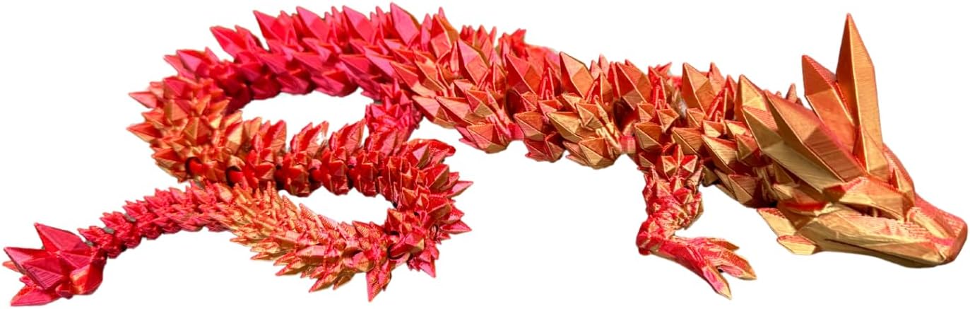 Crystal Dragon - Articulated Flexi Dragon - 3D Printed Gift (Teen, Red/Gold)