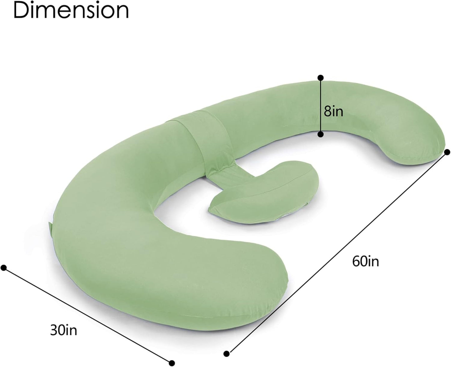 QUEEN ROSE Cooling Pregnancy Pillows - E Shaped Pregnancy Pillows for Sleeping, Detachable Body Pillow for Pregnant Side Sleeper, Cooling Silky Cotton Cover, Sage Green
