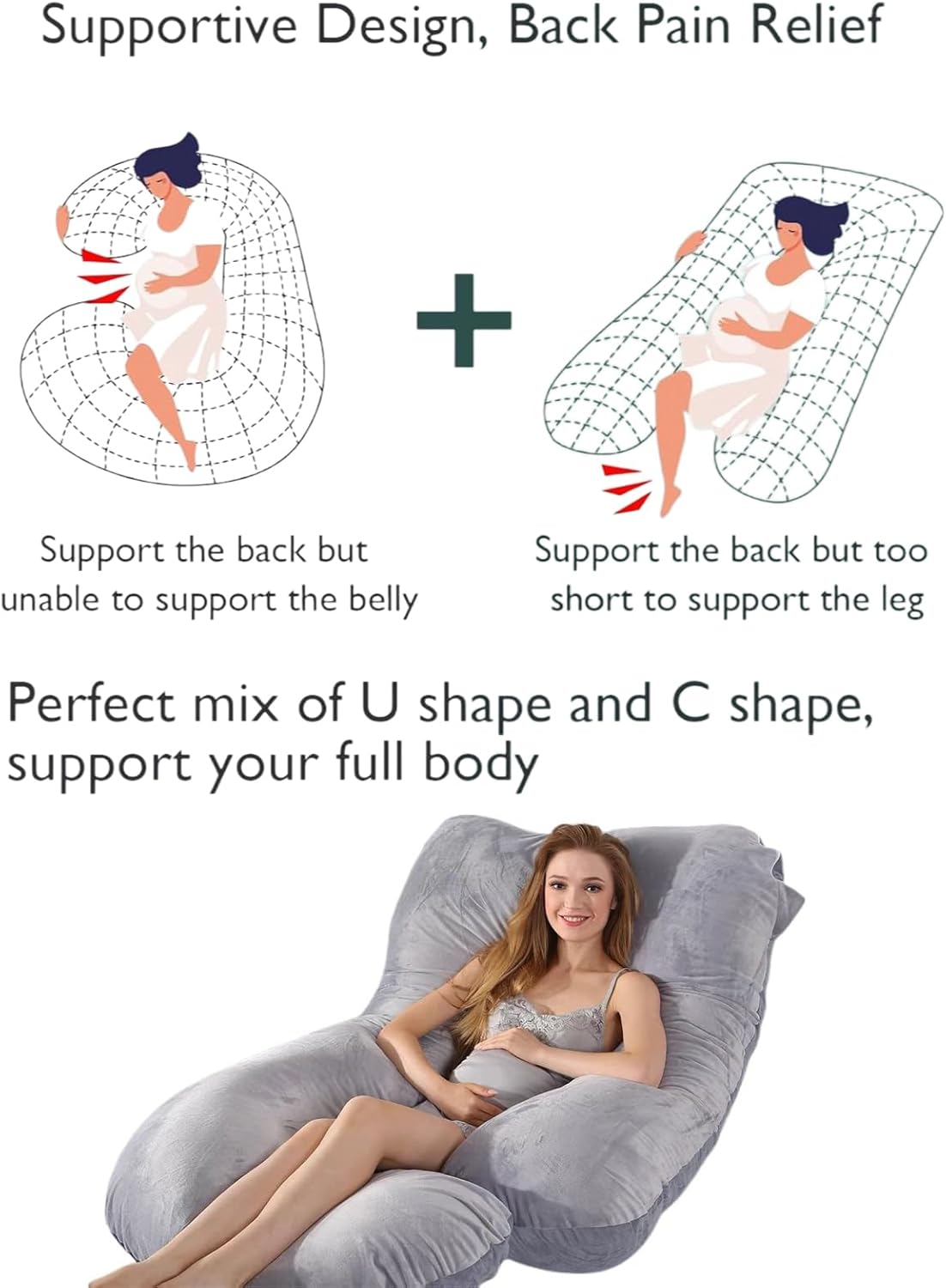 BATTOP Pregnancy Pillow for Sleeping,Full Body Maternity Pillow with Removable Washable Cover,Support for Back,HIPS,Legs,Belly for Pregnant Women