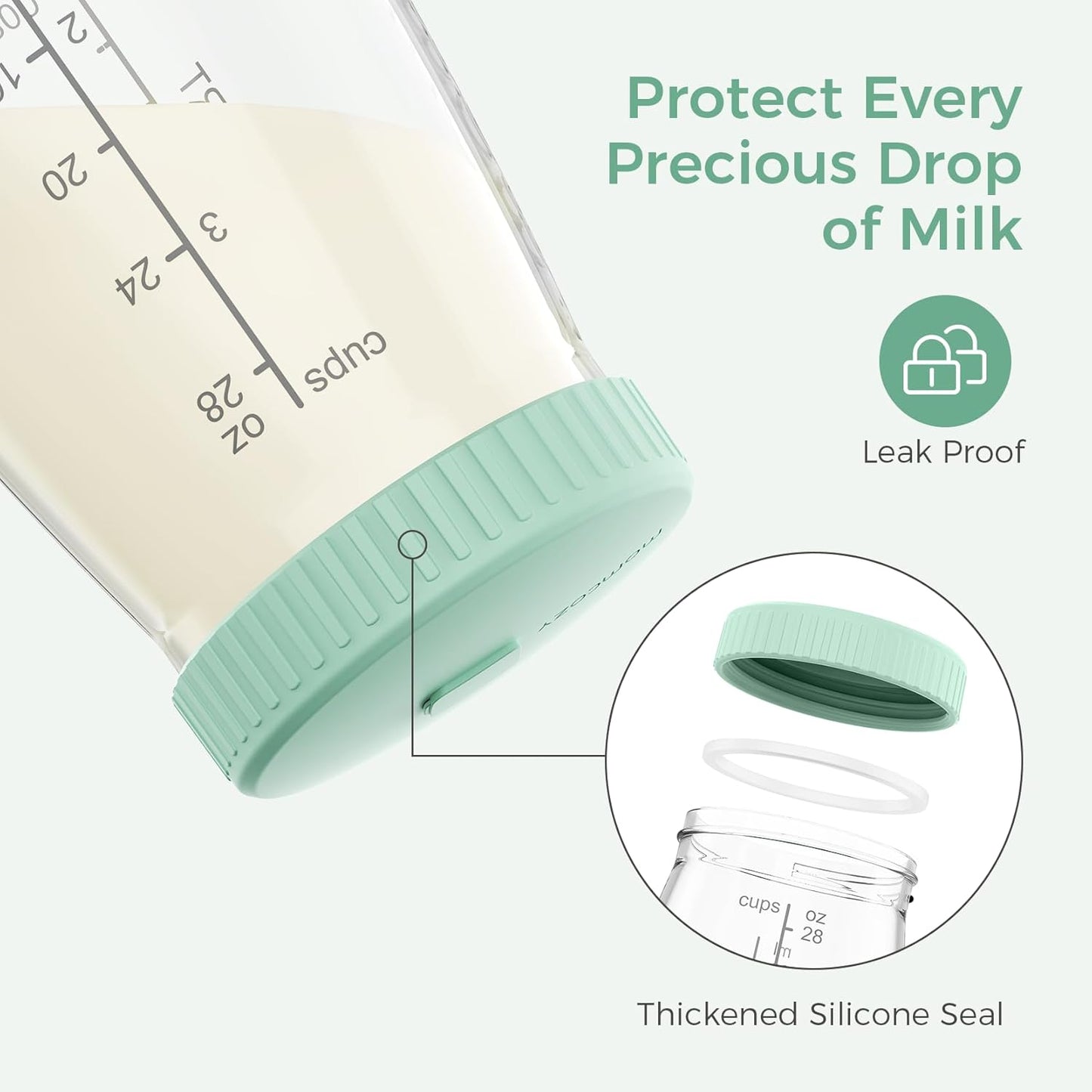 Momcozy Glass Breast Milk Pitcher Lid, Leak Proof with Thickened Silicone Seal, Easy-Open Design with Pressure Release Valve, Dishwasher Safe and Food Grade Caps-1 Pack, Green