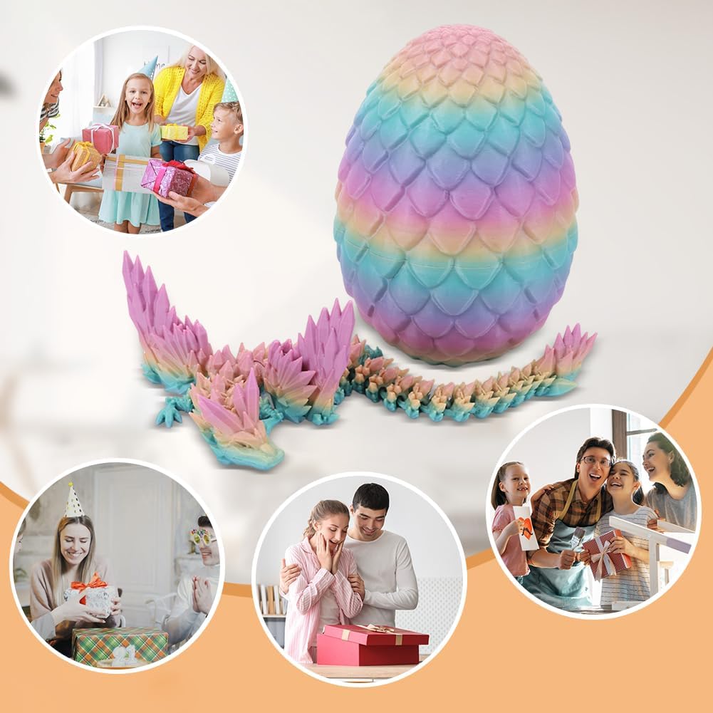 Cessfle 3D Printed Dragon in Egg, Fly Dragon Egggs with Dragon Inside Full Articulated Dragon Egggs for House of Dragon Crystal Fidget Dragon Egg Toys, Home Office Decor Executive Desk Toy
