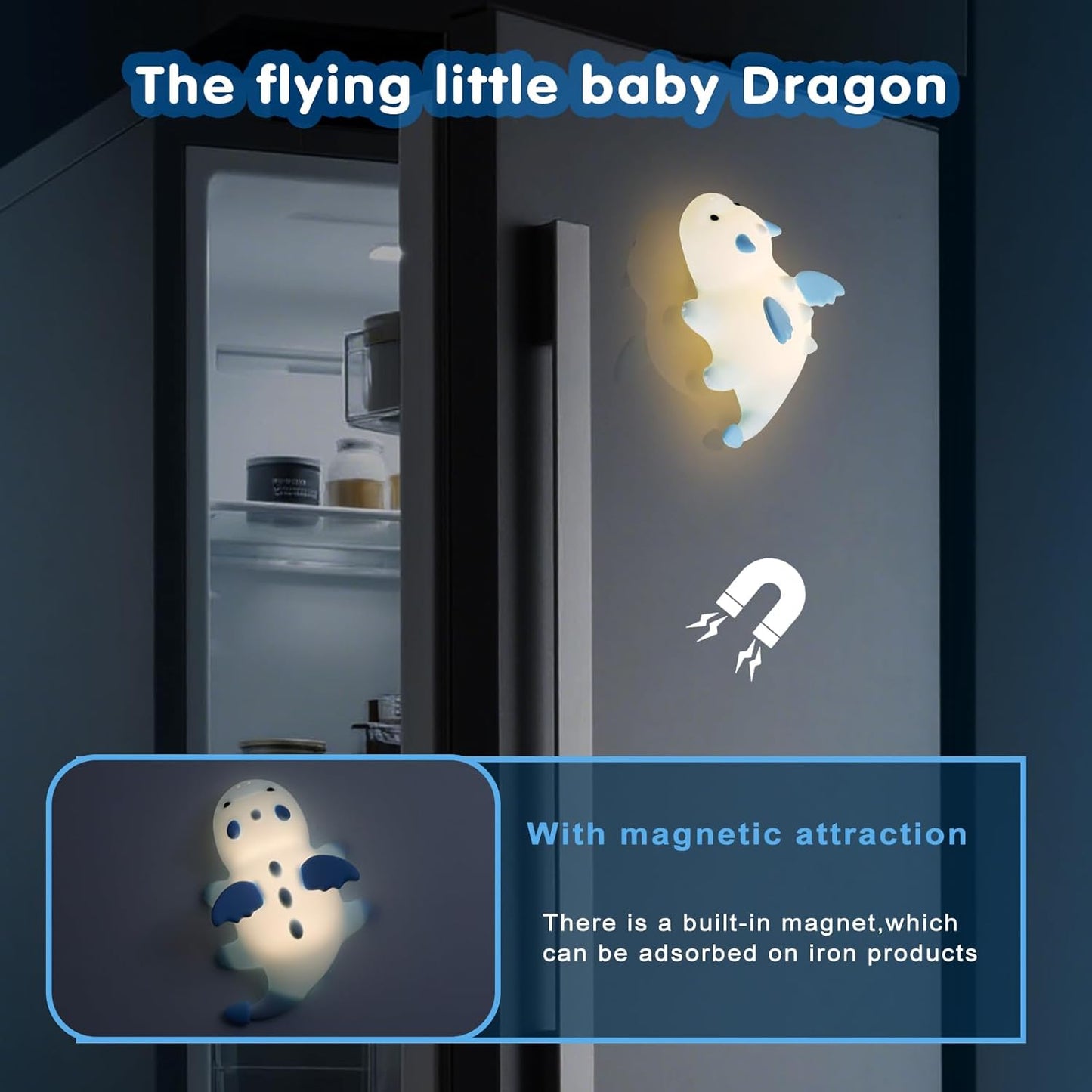 Cute Baby Dragon Kids Night Light for Kids,Cute Soft Silicone Lamp 3 Level Dimmable Changing Rechargeable Breastfeeding Nursery Portable Kawaii Lamps,Bedside Lamp for Baby and Toddler,Boy Girls(Blue)