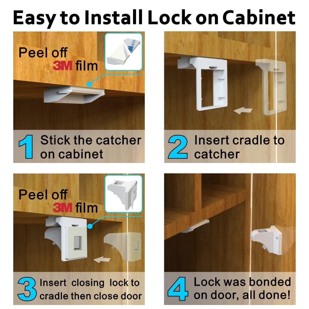 Cabinet Locks for Babies(48Locks+10Keys) Magnetic Child Locks for Cabinets Baby Proofing Cabinets-HelloPony