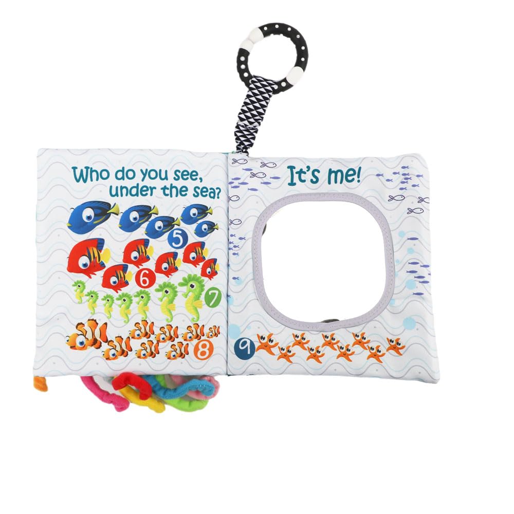 Fish Baby Book 0-6 Months,Touch Feel Cloth Crinkle Books for Babies,Infant Baby Toys 6-12 Months,Learning Education Soft Sensory Mirror Toy,Shower Gifts Easter for Boys Girls-Teether