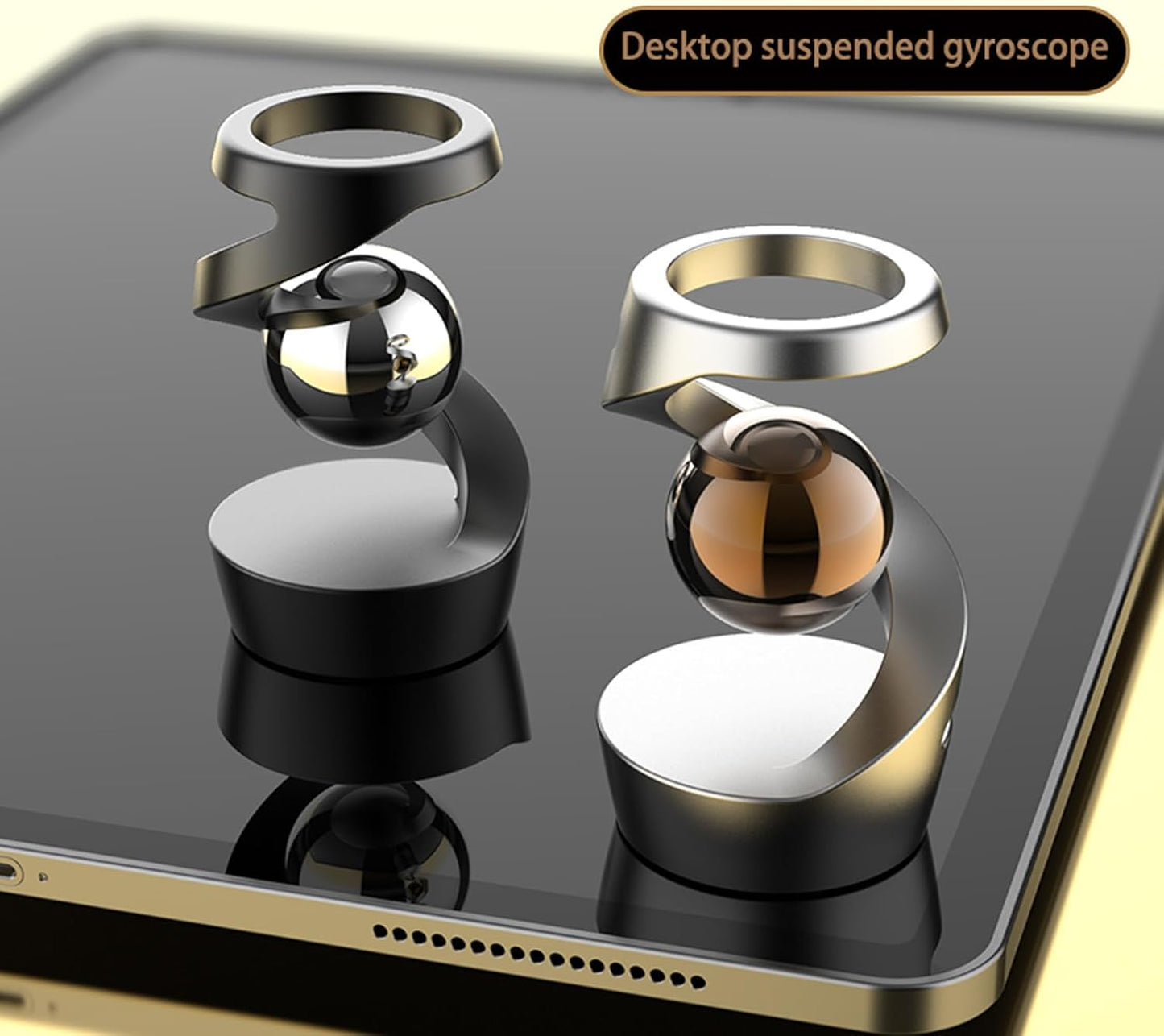 Fidget Toys Adult, Gravity Defying Kinetic Desk Toy, Metal ADHD Silent Fidget Toy Spinner, Balance Desk Toys for Office for Adults, Party Favors, Birthday (Gray-Rose Gold Ball)