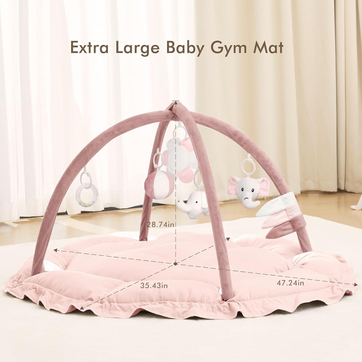 ANGELBLISS 5 in 1 Baby Play Gym Mat, Reversible Tummy Time Mat with 5 Sensory Toys for Stage-Based Developmental, Thick & Large Baby Activity Center from Newborn to Toddler (Purple)