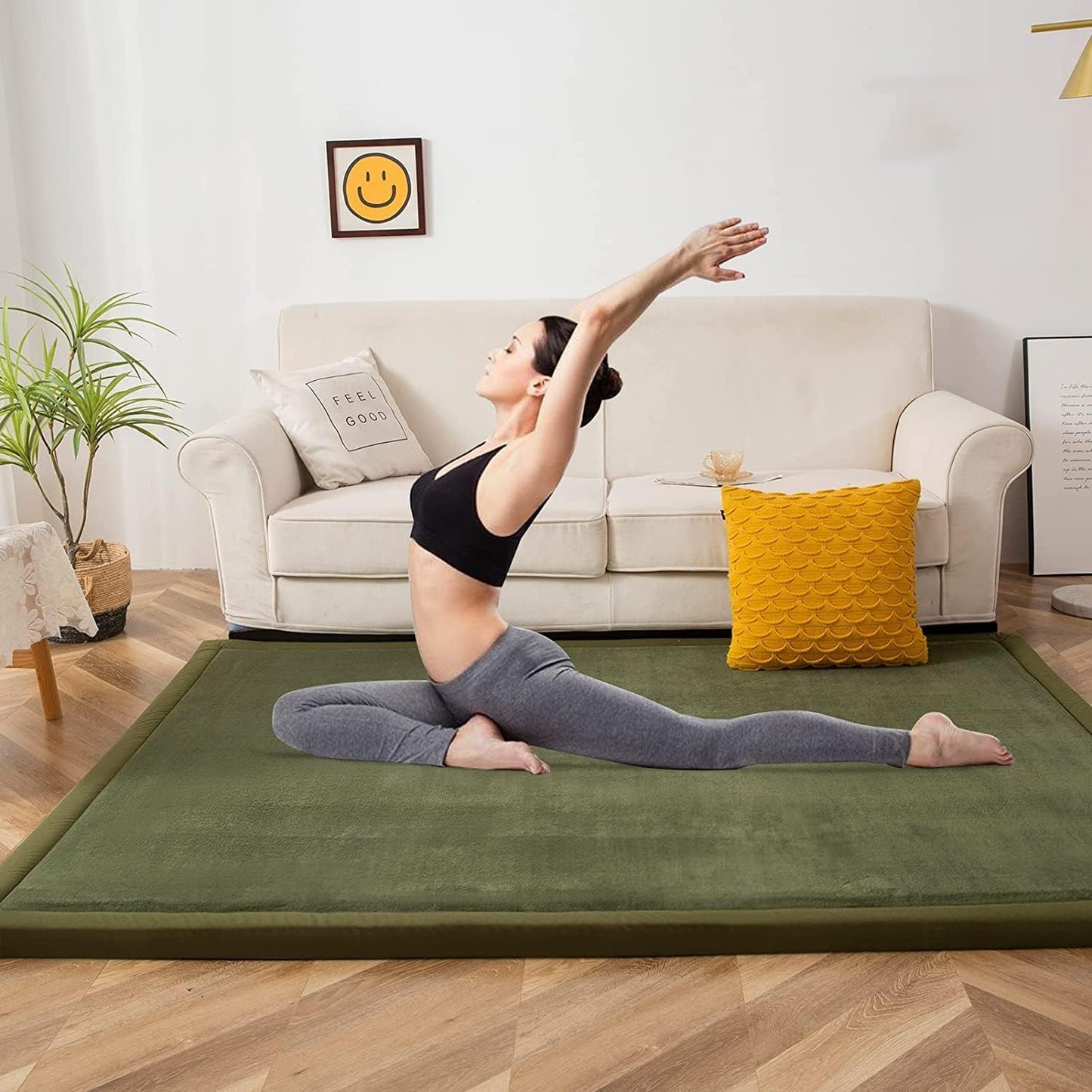 MAXYOYO Baby Play Mat, 1.2" Thick Memory Foam Soft Padded Carpet with Non-Slip Backing, 5x7 ft Japanese Tatami Rug Living Room for Kids, Toddler, Children, Nusery(Olive Green)