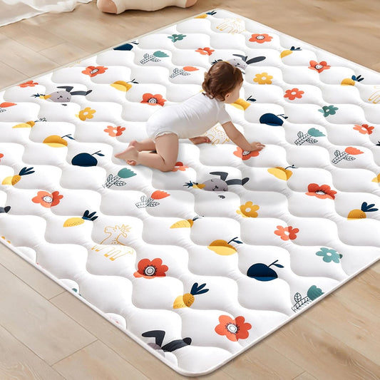 Odorless Premium Foam Baby Play Mat 50" x 50", Soft Microfiber Fabric Crawling Mat for Floor- Comfortable and Hypoallergenic, Non-Slip Cushioned Floor Playpen mat for Infants,Babies,Toddlers