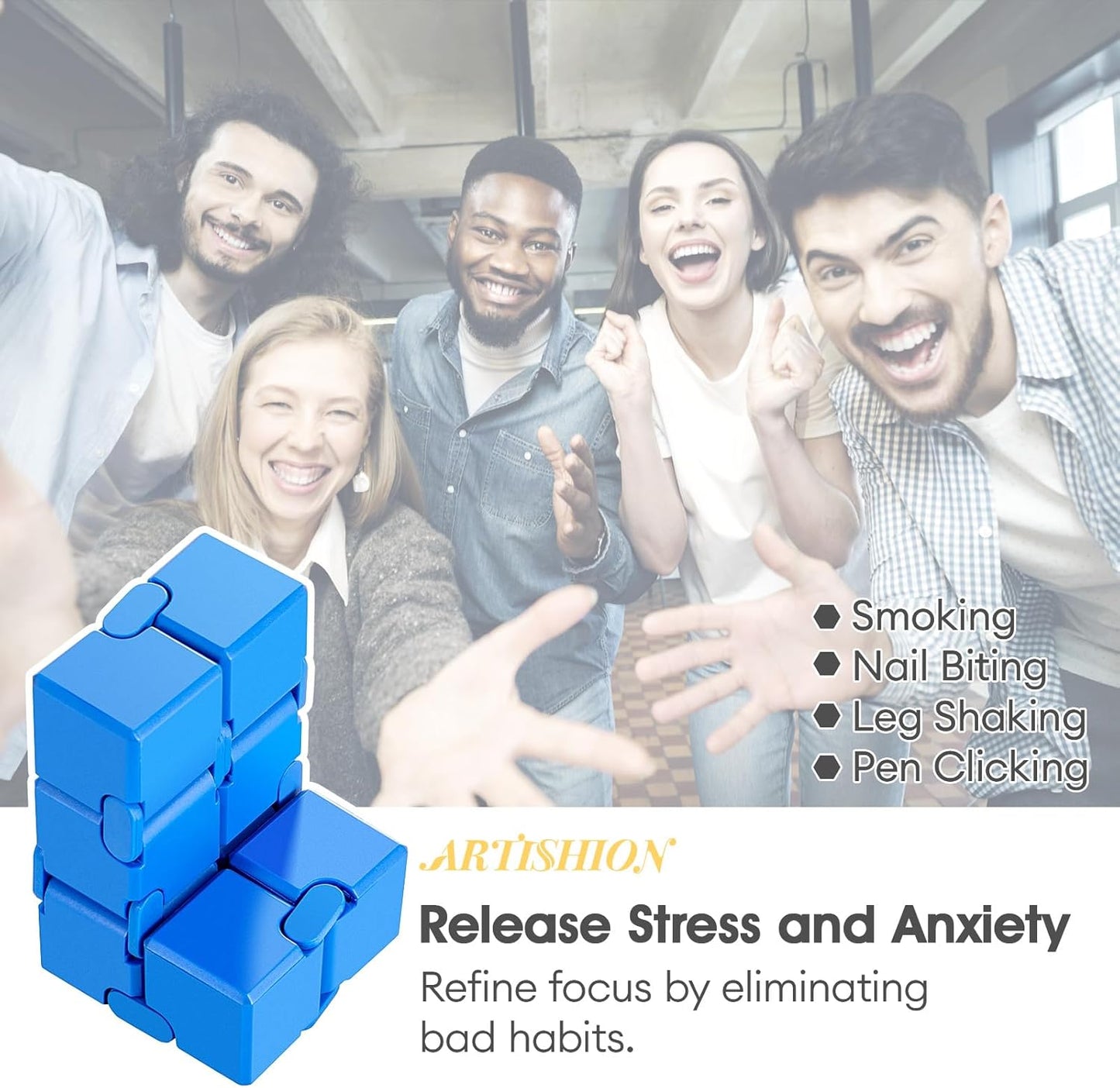 ARTIARTISHION Fidget Cube, Durable Nylon Infinity Desk Toy, Skin-Friendly Handheld Gadget, Mini Stress-Relief Adult Fidget Toy for Anxiety Alleviation ๏ผBlue๏ผ