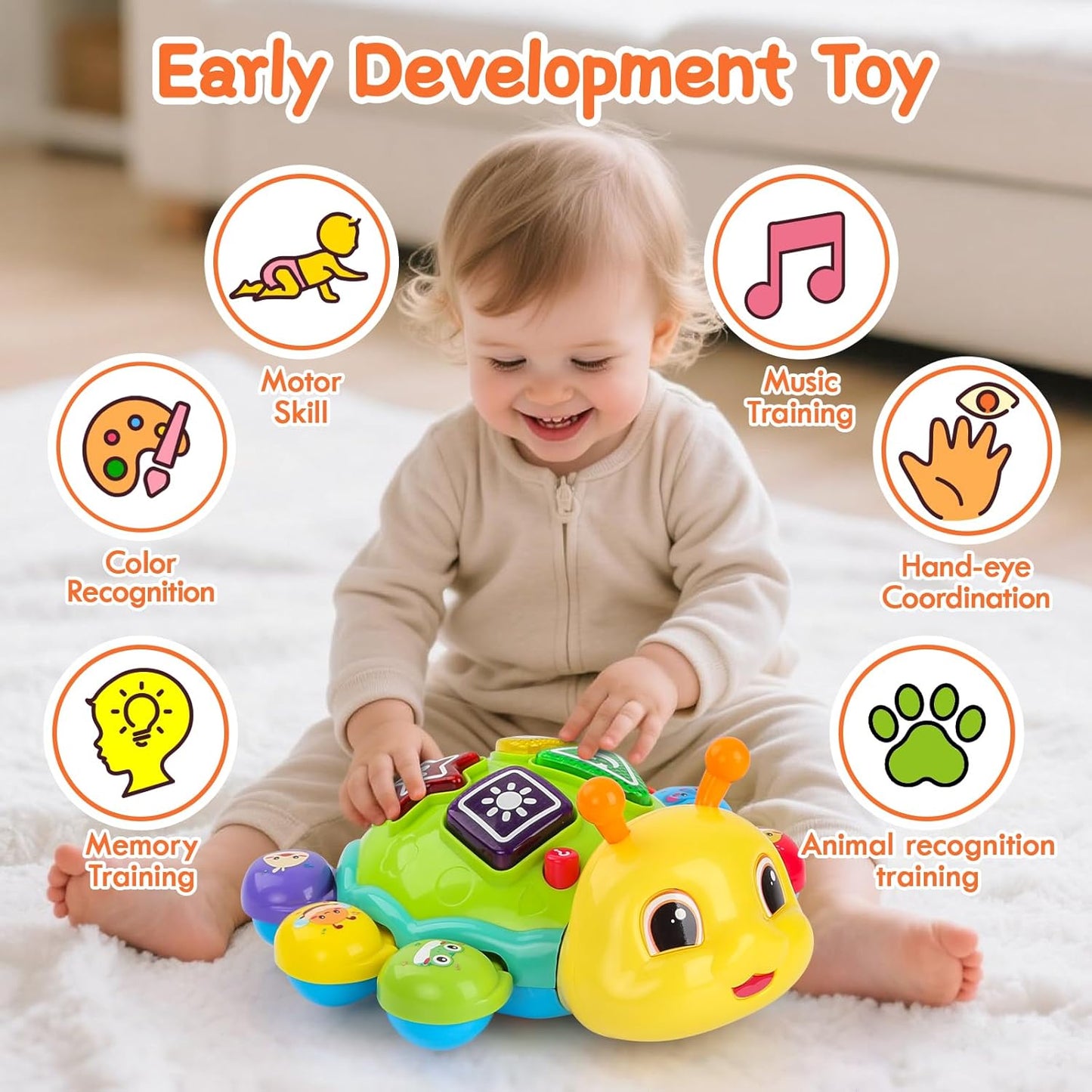 Musical Baby Toys, Infant Light up Music Toys Tummy Time Development, Crawling Toy for 6 7 8 9 10 11 12+ Month Old, Christmas Birthday Gifts for Babies
