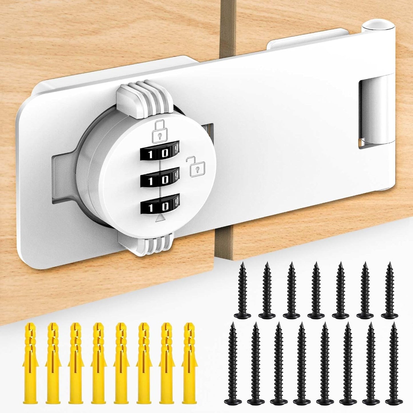 4.5 in Mechanical Combination Swing Hasp Lock, Combination Cabinet Lock, Small Door Security Latch for Cabinets, Drawers, Closets, Storage Cabinets and Barn Doors (White-1pc)