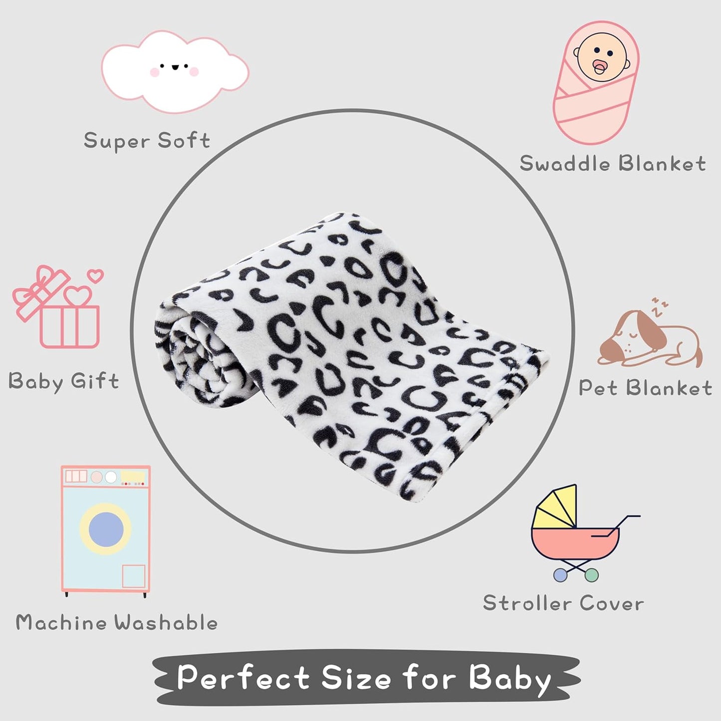 Yurhap Leopard Print Baby Blanket Fleece Baby Blankets for Boys, Ultra Soft Cozy Fluffy Infant Toddler Newborn Receiving Gifts for Crib Stroller, 30x40 Inch, Grey