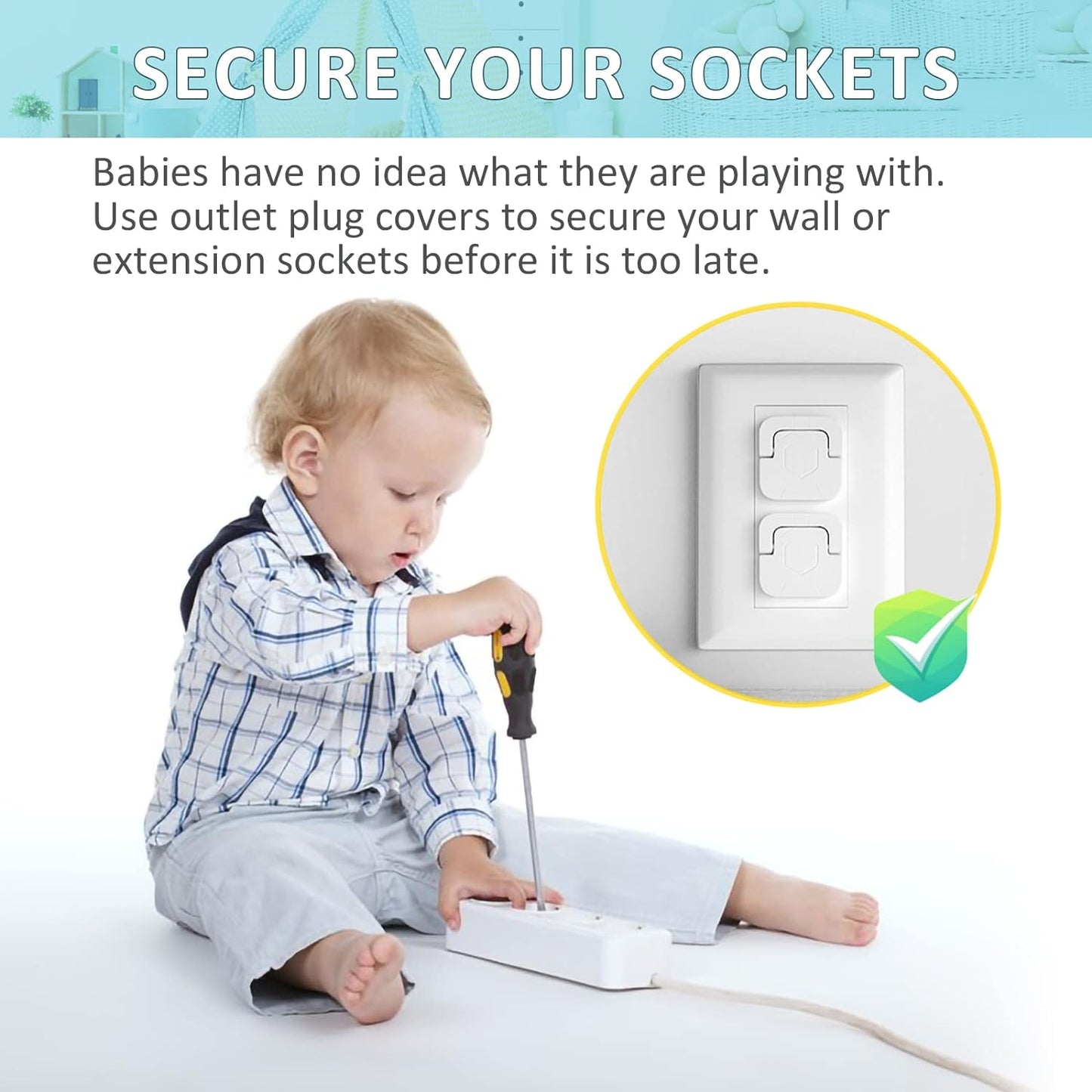 4our Kiddies Baby-Proof Outlet Covers (60 Pack) - Child Safety Electric Plug Protectors to Prevent Power Shock