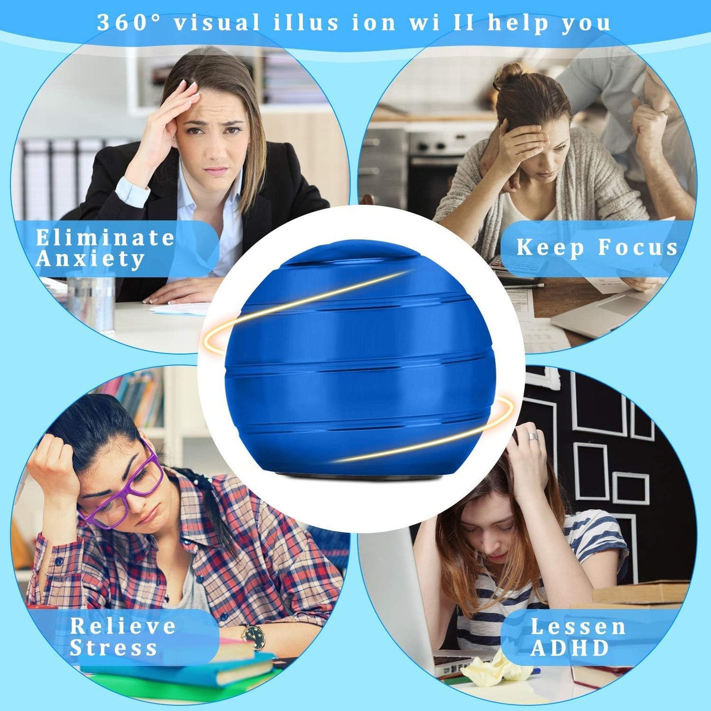 Desktop Ball Transfer Gyro Aluminum Alloy Kinetic Desk Toy Stress Relief Office Executive Gadgets Metal Ball Full Disassembly Rotary Decompression Toy(Blue, S 38mm Ball)
