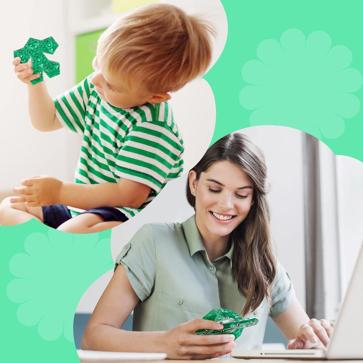 Magnetic Fidget Sphere - Pentagons Magnets Balls - 12 Piece Set - Crystal Green - Magnet Fidgets Toy - Creativity Beyond Imagination, Inspirational, Recreational, Desk Toys for Adults