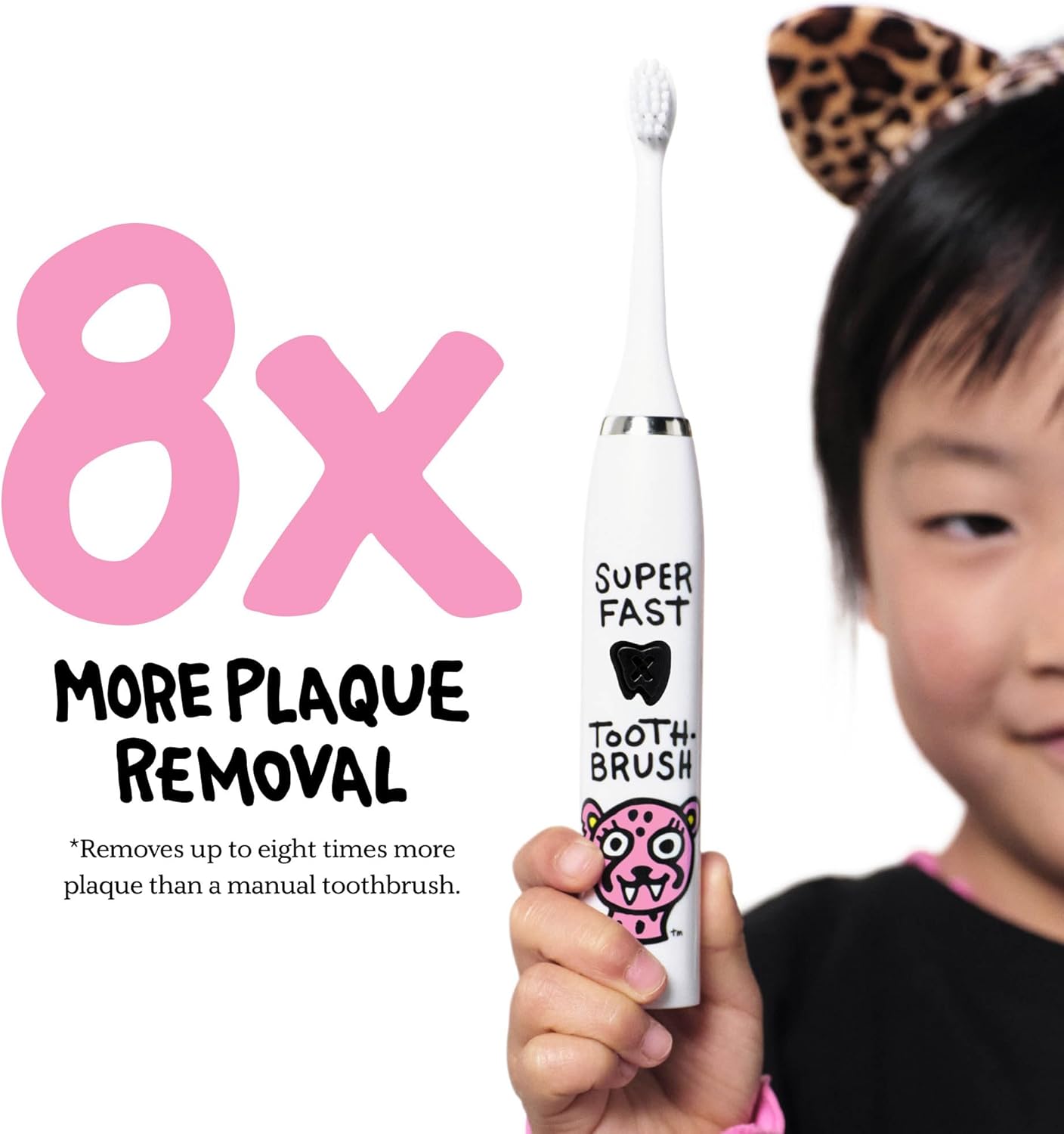 Kids Electric Toothbrush - Rechargeable Vibrating Toothbrush with Timer, Includes 6 Replacement Heads, Gently Cleans Teeth, for Girls and Boys, Kids & Toddlers Age 2+, Cheetah