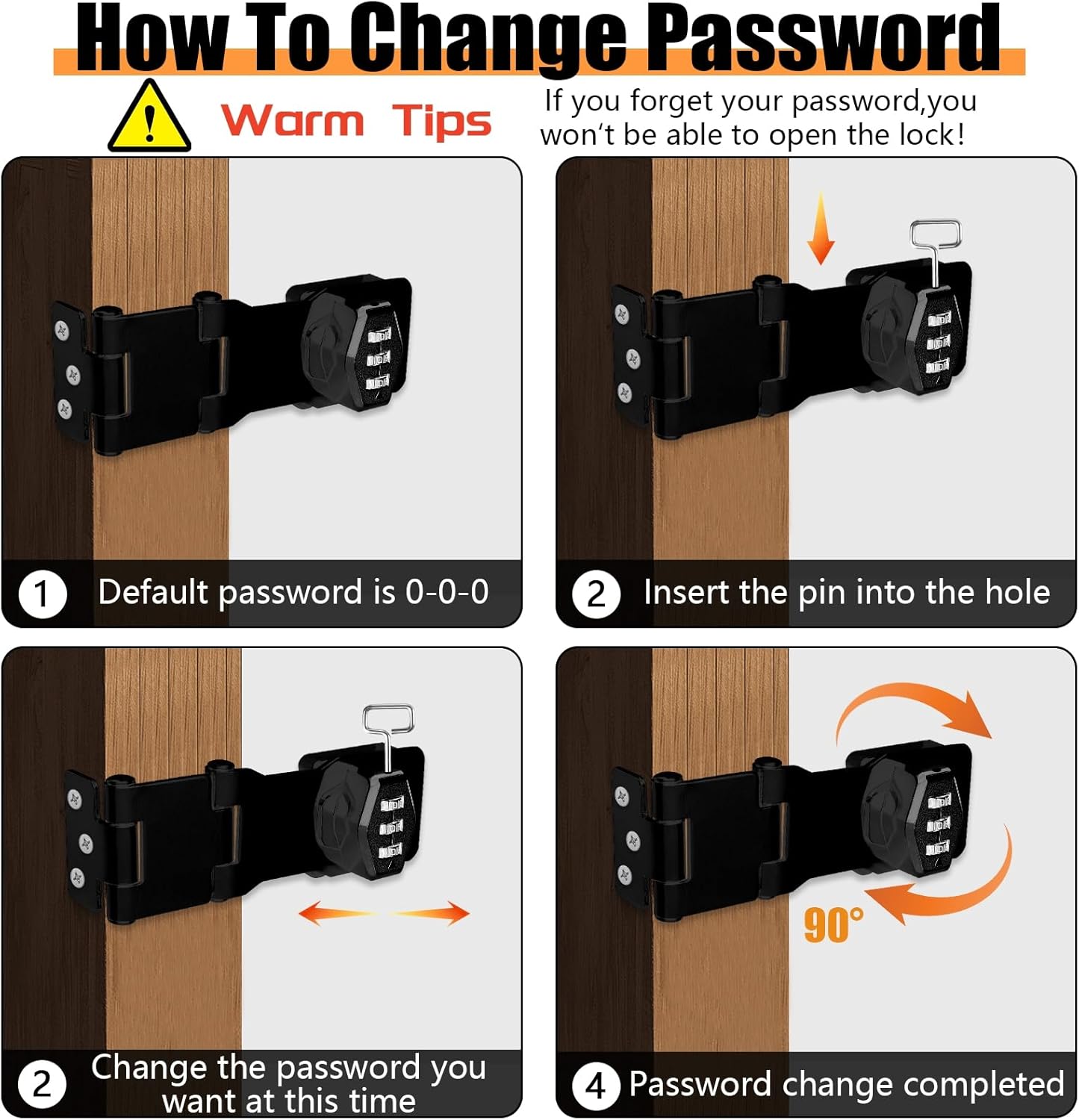 Double Hinge Cabinet Password Hasp Lock Zinc Alloy Cabinet Door Password Lock Password Rotary Hasp Lock 3 Digit Sliding Lockable Rotary Door Lock Hasp for Cabinets, Doors, Flip Barn Door (Black)