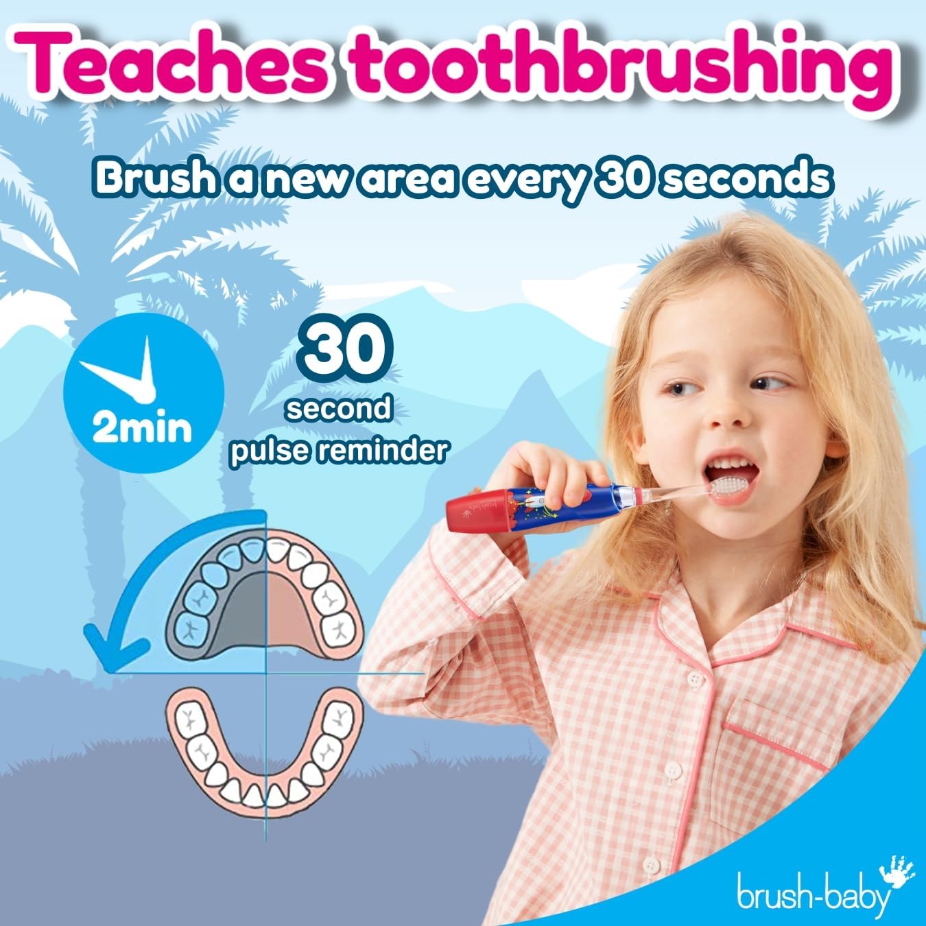 Brush‑Baby - KidzSonic Dinosaur Kids Electric Toothbrush for Ages 3+ with Disco LED Lights, Gentle Sonic Vibrations, 2-Minute Smart Timer & 30‑Second Pulse Reminders – AAA Battery Included