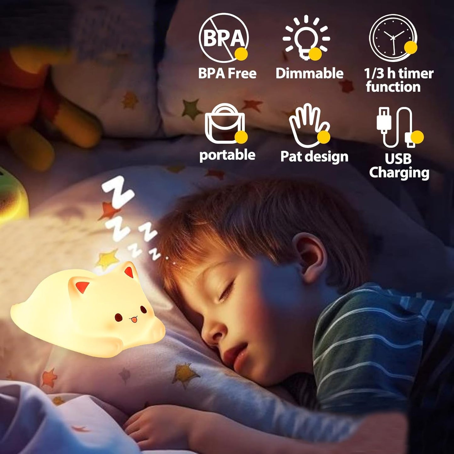 Tremdwoto Cat Night Light for Kids,Cute Colorful Night Light Baby Girl Squishy Night Light Lamp 1/3 Hour Timer Kitty Light Dimmable Nursery Lamp Nightlight (cat-Playing)