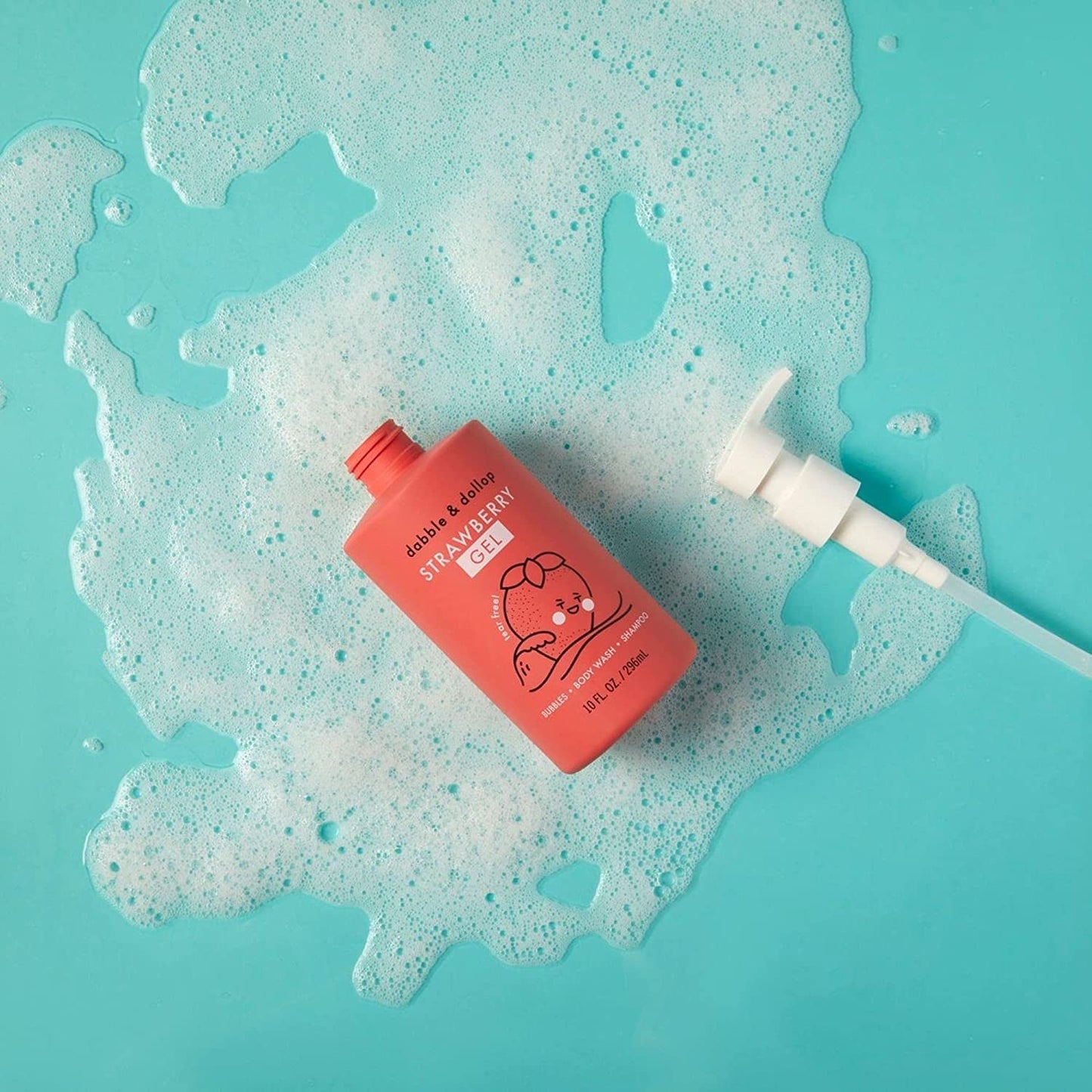 Dabble & Dollop Strawberry Body Wash & Shampoo – 3-in-1 Natural Bubble Bath for Kids, Made in USA, No Parabens or Sulfates, Vegan, Gluten-Free, Tear-Free (10oz, Pack of 2)