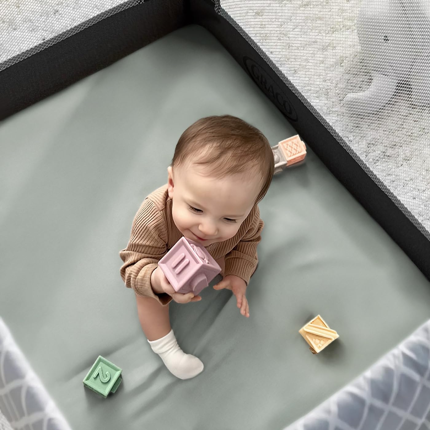 GRSSDER Mini Crib Sheets Fitted, Pack and Play Sheets 2 Pack, Ultra Soft Stretchy Pack N Play Sheets, Universal Fit for Playard Mattress, Jersey Crib Sheets Neutral for Boys and Girls, Gray/White