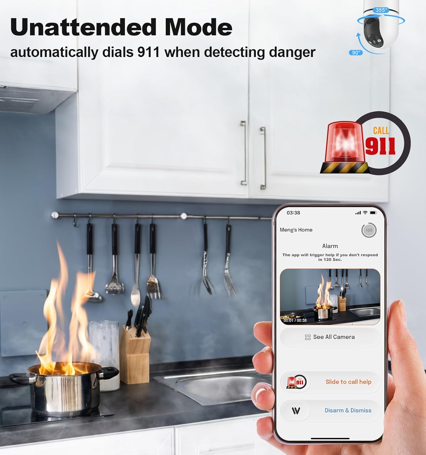 Security Cameras Indoor, 2K 5G&2.4Ghz WiFi Camera for Security Home with 911 Monitor Alert, 360 PTZ Baby/Pet/Dog Camera AI Search Motion Detection, Color Night Vision, Speaker, US Cloud Storage, 2Pack