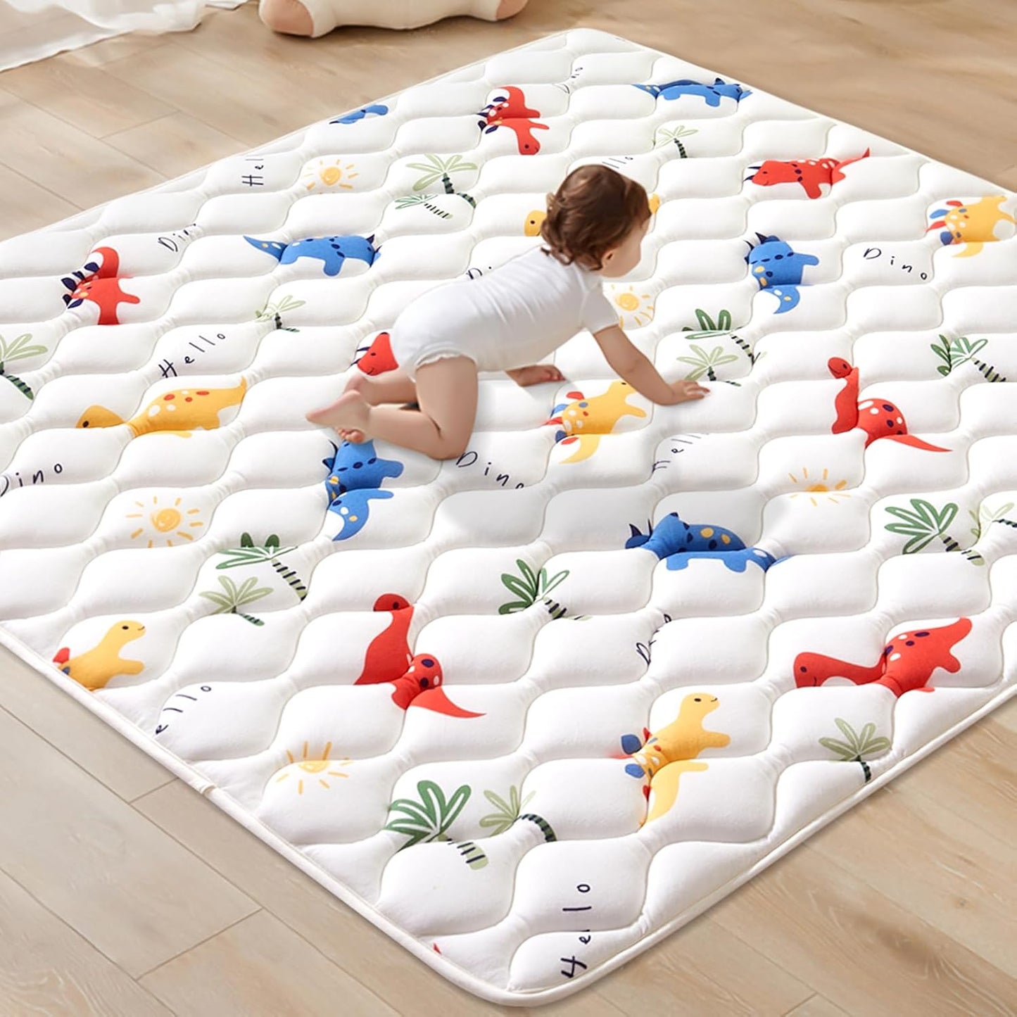 Odorless Premium Foam Baby Play Mat 59" x 59", Soft Microfiber Fabric Crawling Mat for Floor- Comfortable and Hypoallergenic, Non-Slip Cushioned Floor Playpen mat for Infants,Babies,Toddlers