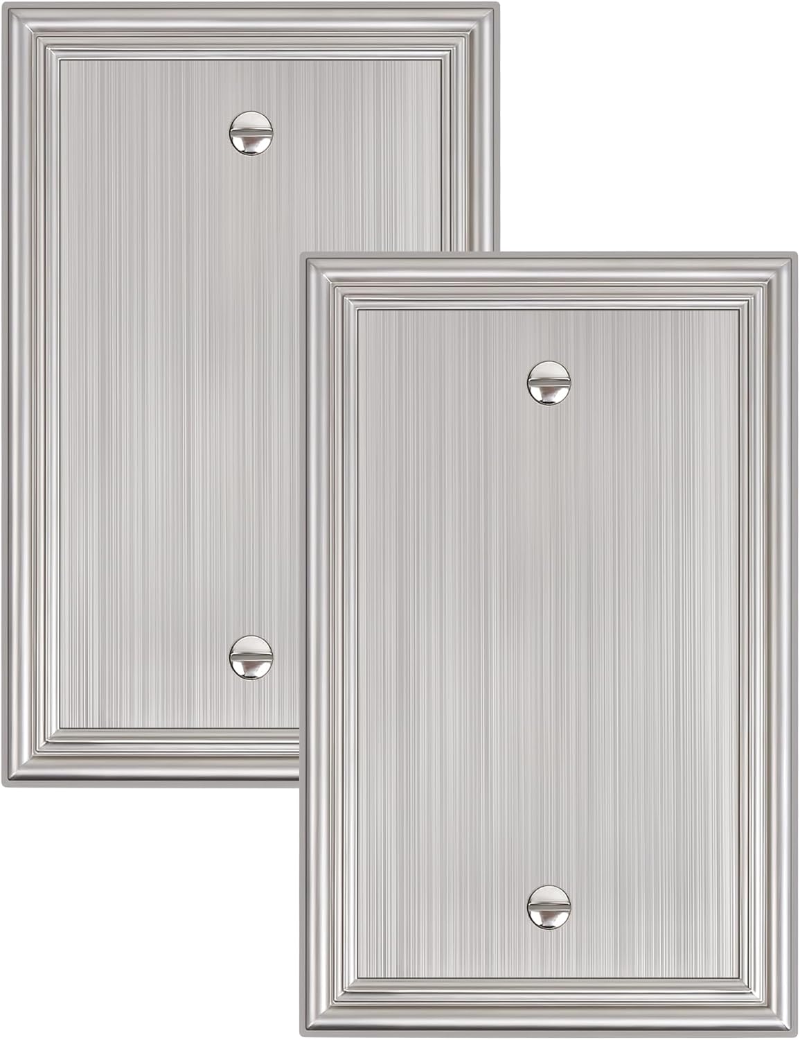 2-Pack Single Blank Wall Plates, Durable Solid Zinc Alloy Blank Outlet Covers, Decorative Brushed Nickel Wall Plate Cover for Unused Outlets/Switches, Corrosion Resistant