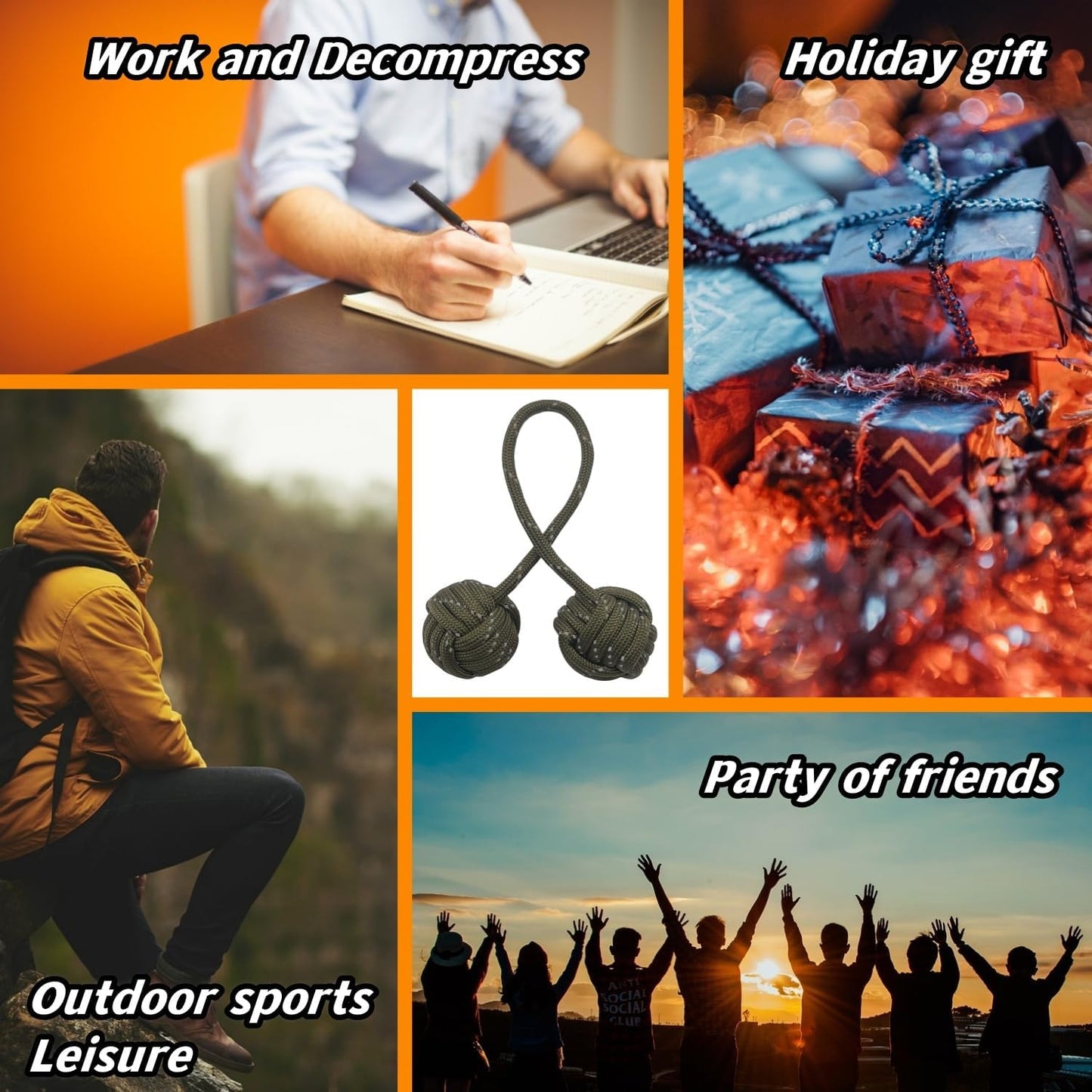 Fidget Beads Skill Toys, Fidget Toys, Parachute Cord and Steel Beads Handmade Fidget Beads, Beginners Worry Beads, Portable EDC Leisure Toys (Grey Brown)