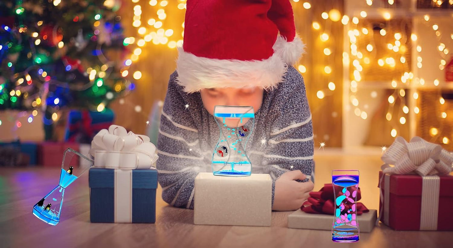 Liquid Motion Bubbler Timer Set of 3 Different Shapes Fidget Timers for Kids Adults, Diamond Shape Liquid Anxiety Toys for Sensory, Oil Water Office Desk Toys, Christmas Stocking Filler Gift