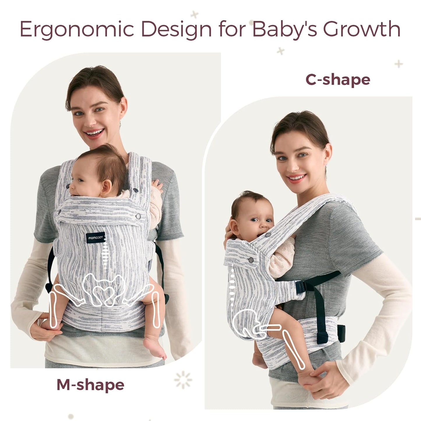 Momcozy Herihuge Baby Carrier - Crafted with Charming Jacquard Weaving, Durable, Stylish and Elegant, All-Day Comfort for Moms, Time Heritage Beige