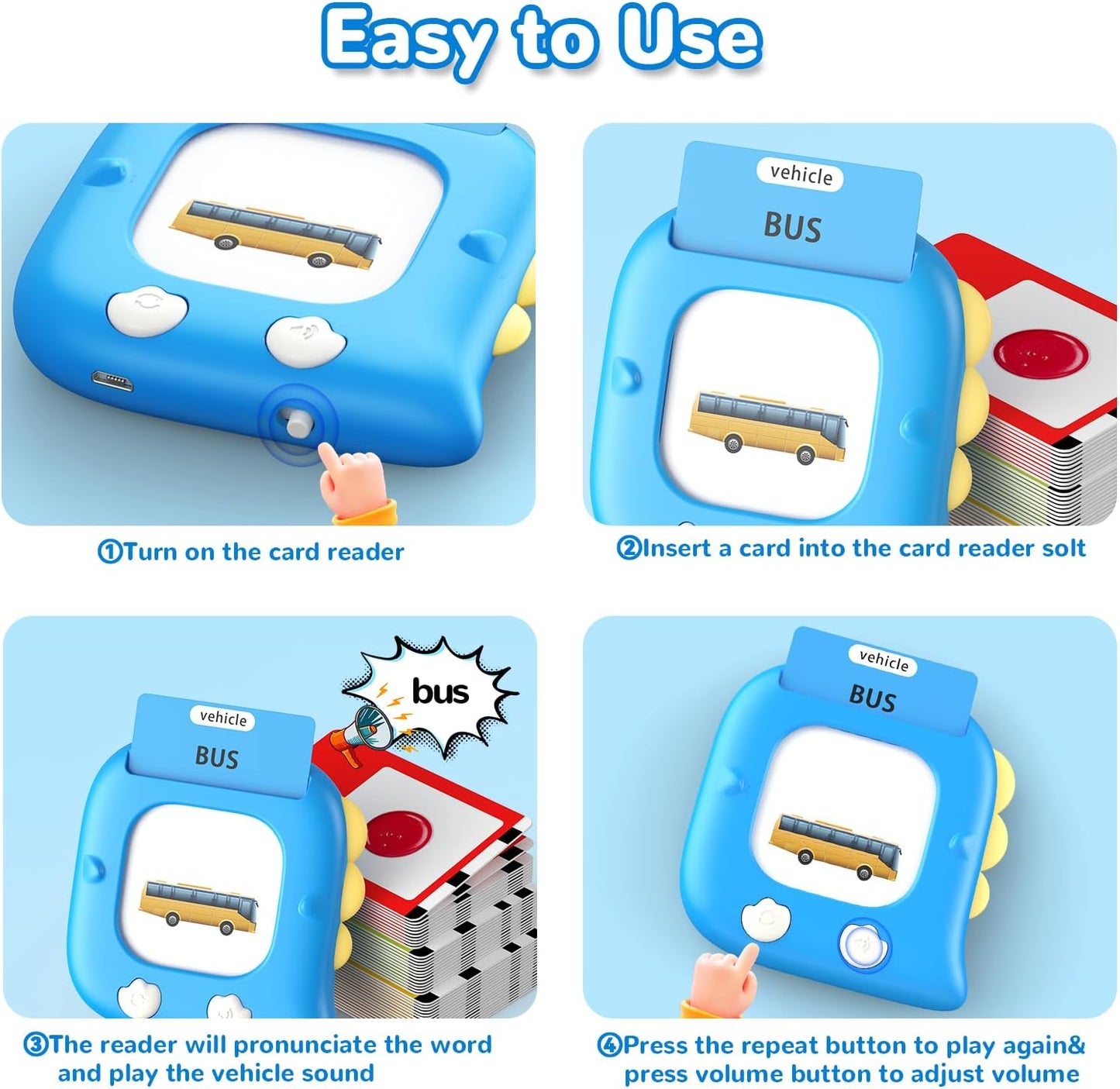 Kidzdo Dinosaur Talking Flash Cards with 254 Words, Birthday Gifts for Ages 1-6 Boys, Educational ABCs Learning Toys, Toddlers Pocket Speech Therapy Toys for 2 3 4 5 6 Year Old Kids, Blue