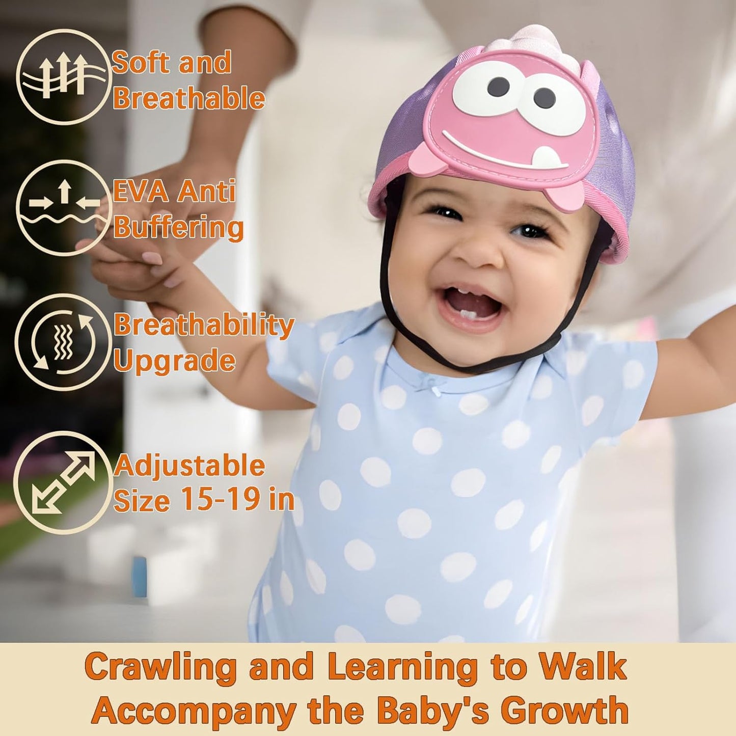 Baby Helmet for Crawing Walking,Soft Infant Safety Helmet,Baby Helmet 1-2 Years for Anti-Fall Head Protector,Adjustable, Breathable