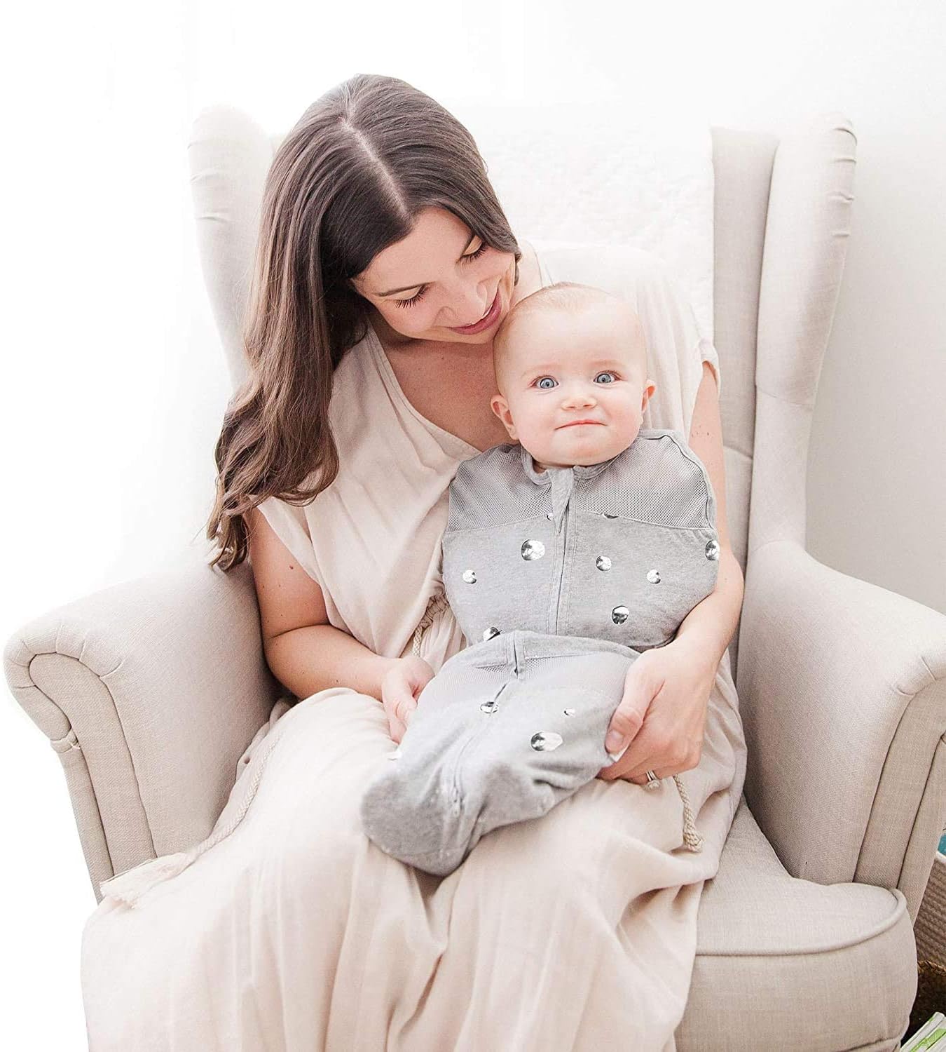 Happiest Baby Sleepea 5-Second Swaddle - 100% Organic Cotton Baby Swaddle Blanket - Doctor Designed Promotes Healthy Hip Development (Teal Stars, Medium)