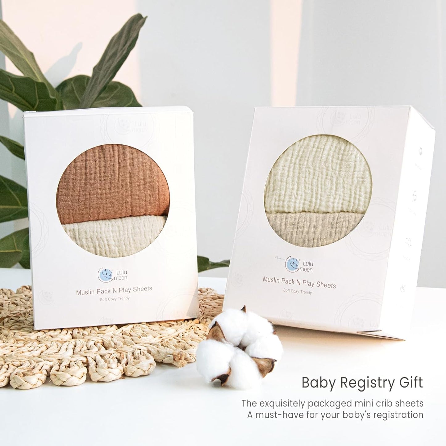 lulumoon Mini Crib Sheets Muslin: Soft Cotton Fitted Mini Crib Mattress Sheets for Boys and Girls 2Pack