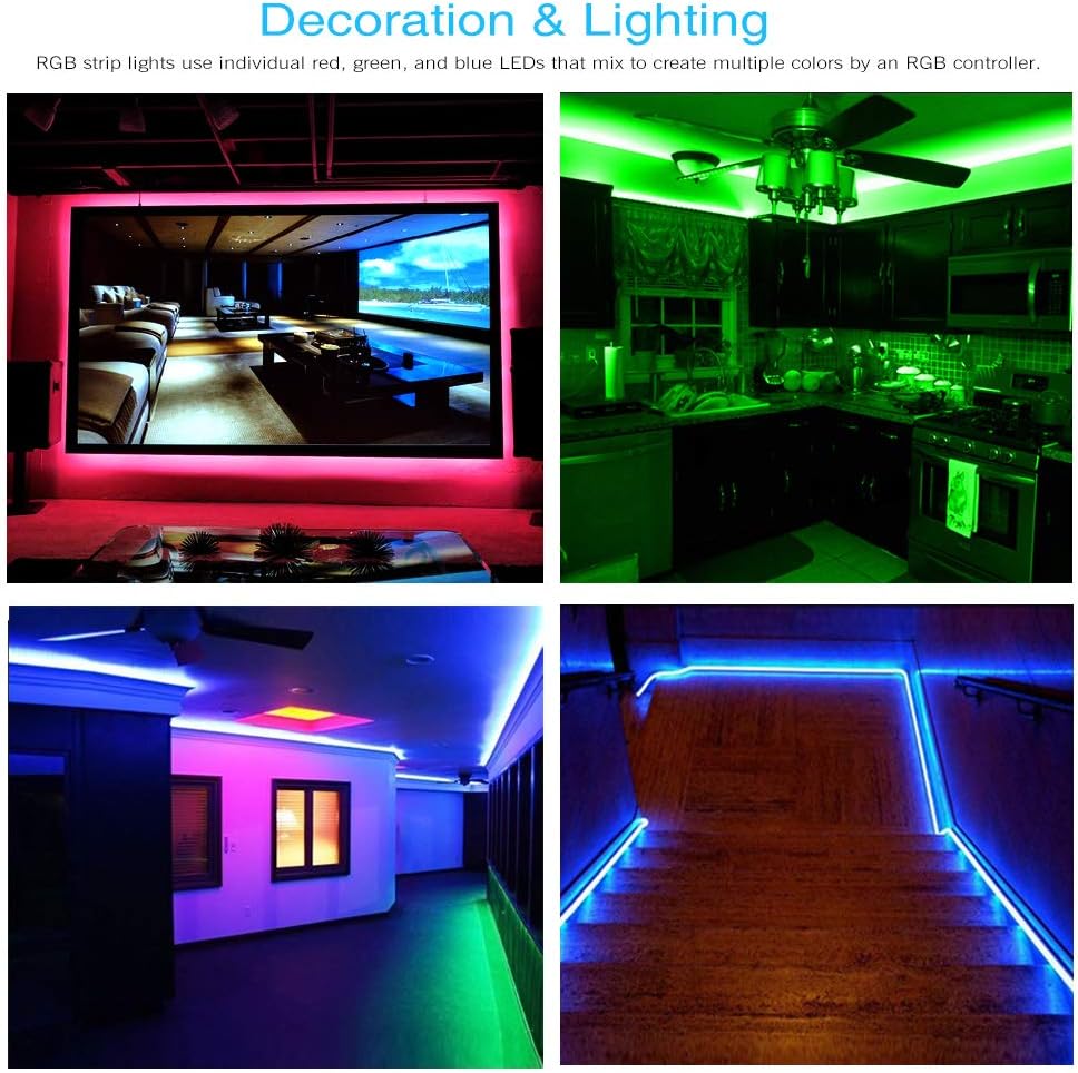 DAYBETTER LED Lights 65.6ft, 5050 RGB Led Strip Lights Flexible Color Changing Remote Control Led Light Strips, 2 Rolls of 32.8ft Led Lights for Bedroom, Living Room, Party Home Decor