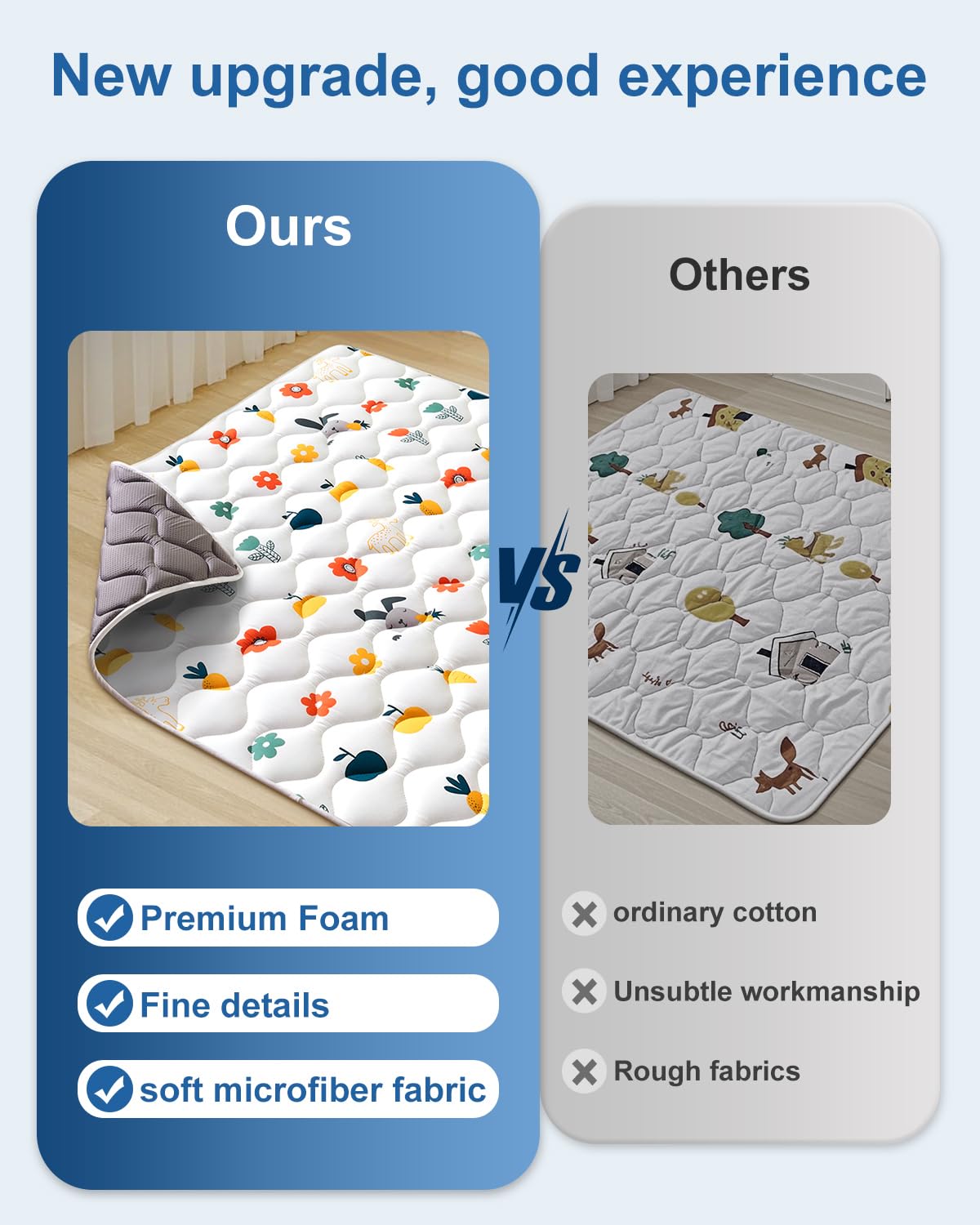 Odorless Premium Foam Baby Play Mat 59" x 59", Soft Microfiber Fabric Crawling Mat for Floor- Comfortable and Hypoallergenic, Non-Slip Cushioned Floor Playpen mat for Infants,Babies,Toddlers